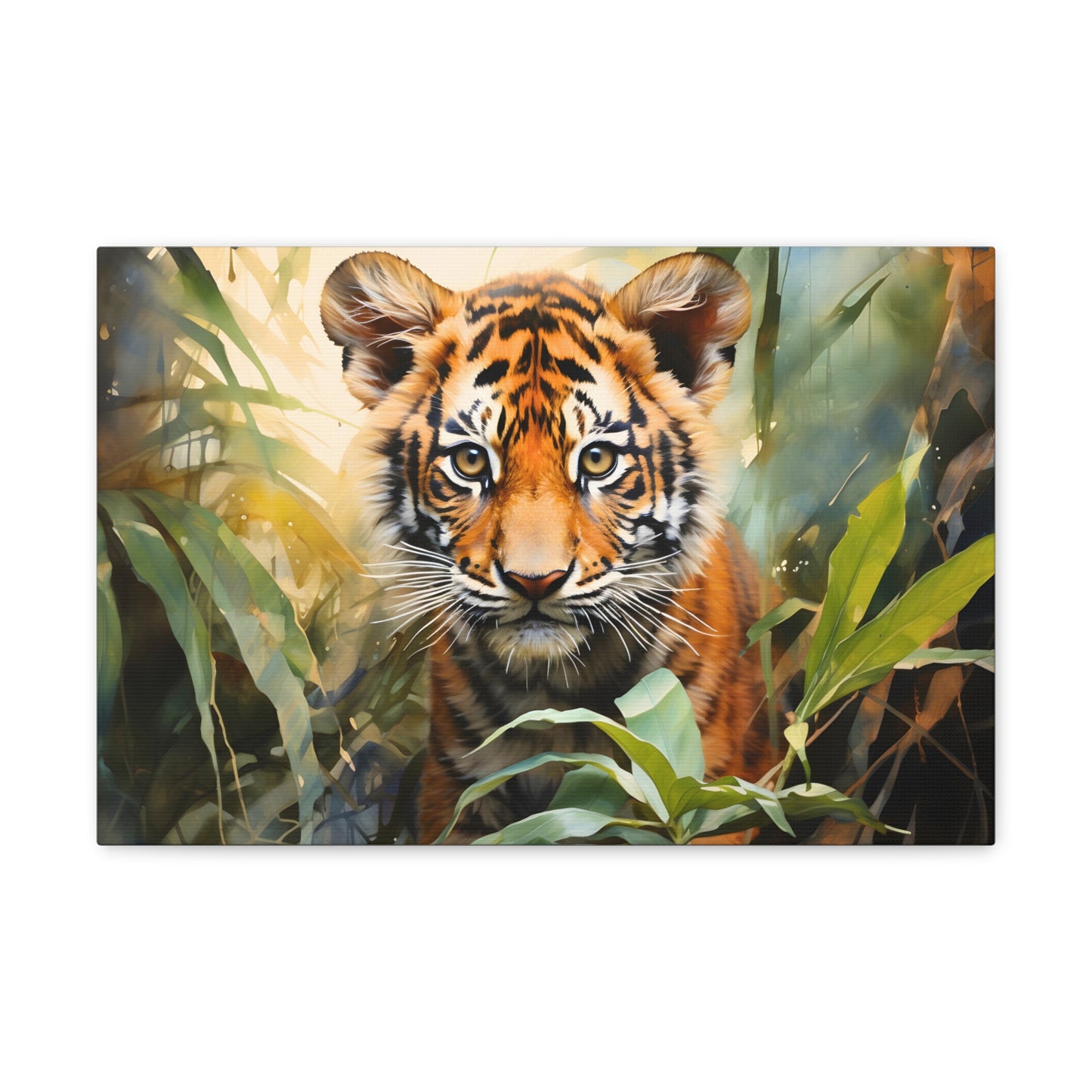 Watercolor Baby Tiger In Nature Art Canvas Gallery Wraps Tiger Print Large Canvas Art Animal Wall Art minimalist Wall Art Lover Gift