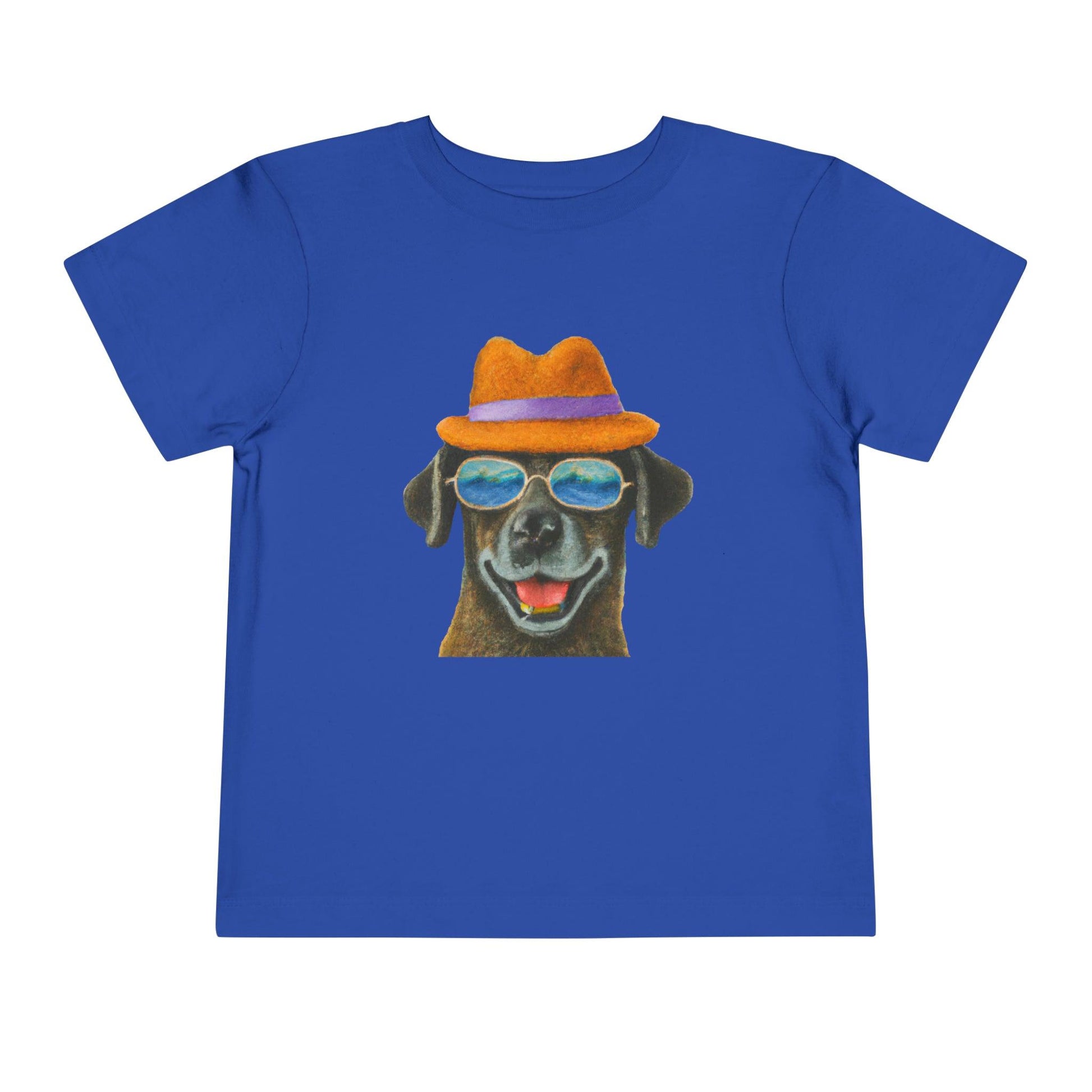 Dog at the beach wearing a hat and sunglasses painted art Toddler Short Sleeve Tee - Giftsmojo