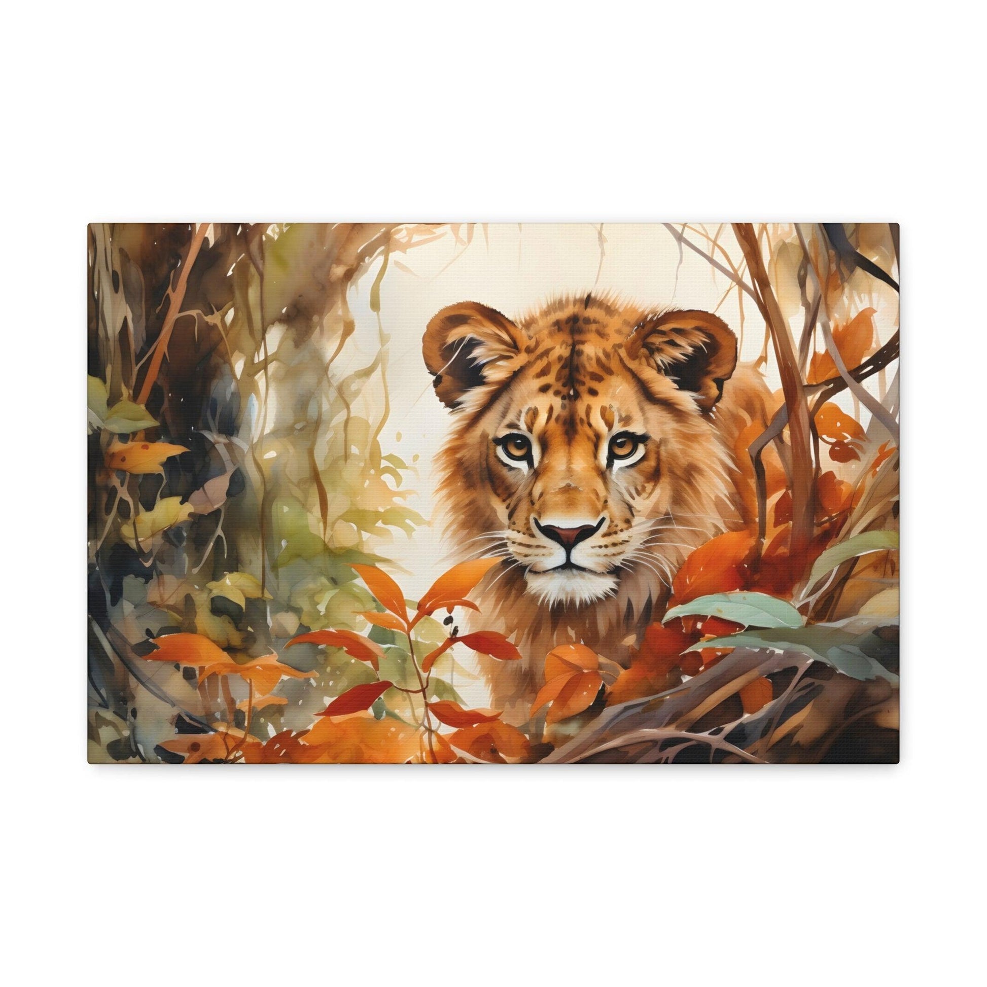 Watercolor Baby Lion In Nature Art Canvas Gallery Wraps Baby Lion Print Large Canvas Art Animal Wall Art minimalist Wall Art Lover Gift - Giftsmojo