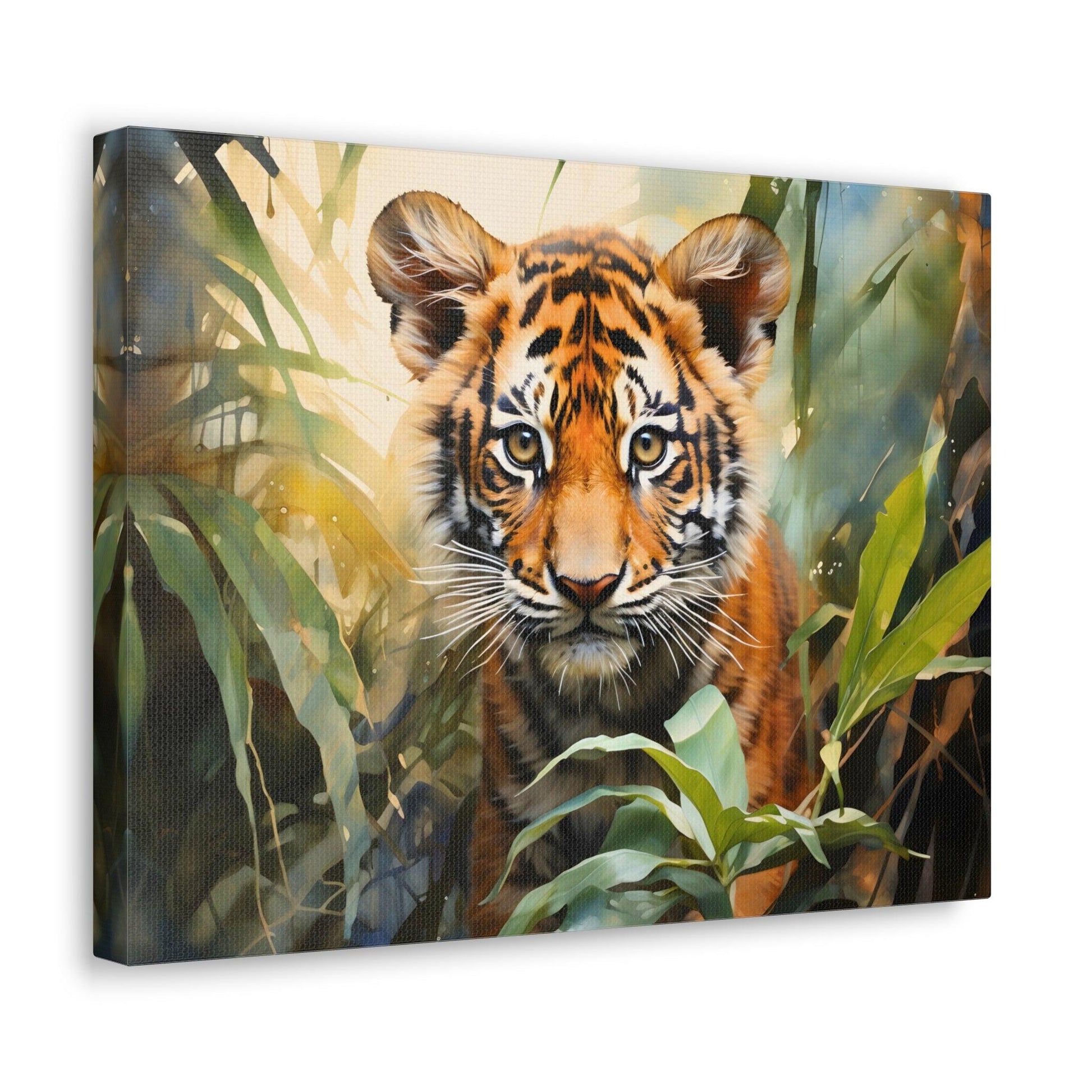 Watercolor Baby Tiger In Nature Art Canvas Gallery Wraps Tiger Print Large Canvas Art Animal Wall Art minimalist Wall Art Lover Gift - Giftsmojo