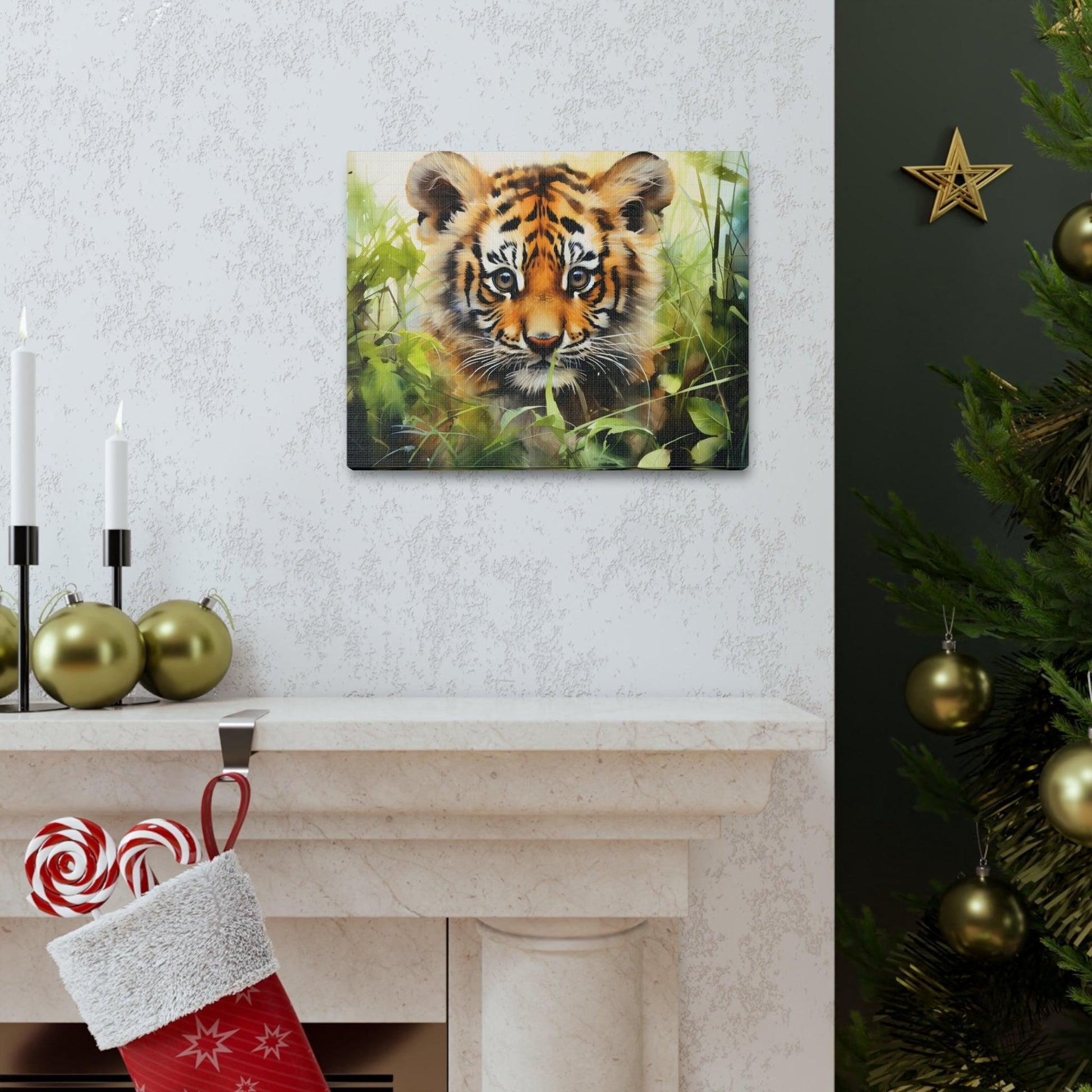 Watercolor Baby Tiger In Nature Art Canvas Gallery Wraps Tiger Print Large Canvas Art Animal Wall Art minimalist Wall Art Lover Gift - Giftsmojo