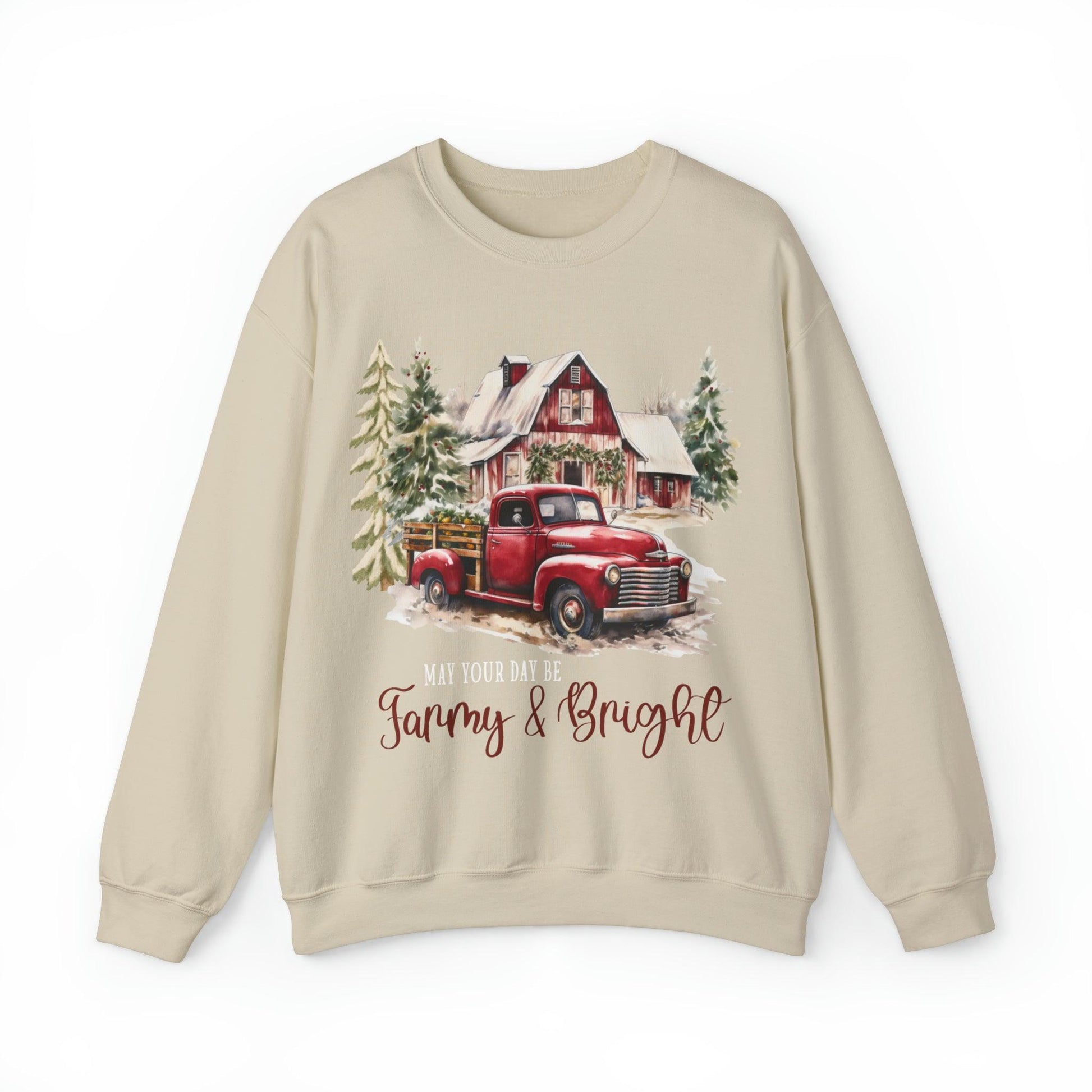 May Your Day Be Farmy And Bright Christmas Sweatshirt Christmas on The Farm Sweatshirt Christmas Farm Sweatshirt Christmas Sweater Trendy Christmas Shirt Farmers - Giftsmojo