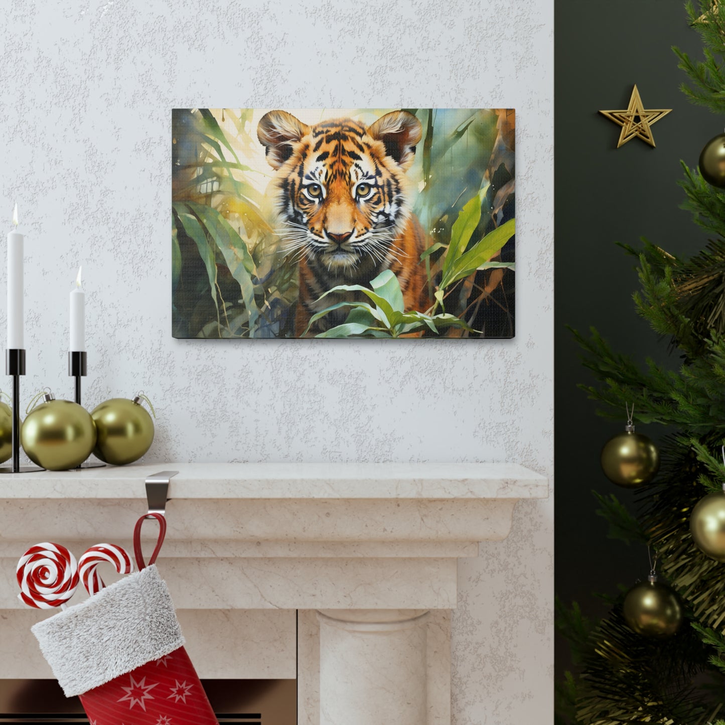 Watercolor Baby Tiger In Nature Art Canvas Gallery Wraps Tiger Print Large Canvas Art Animal Wall Art minimalist Wall Art Lover Gift