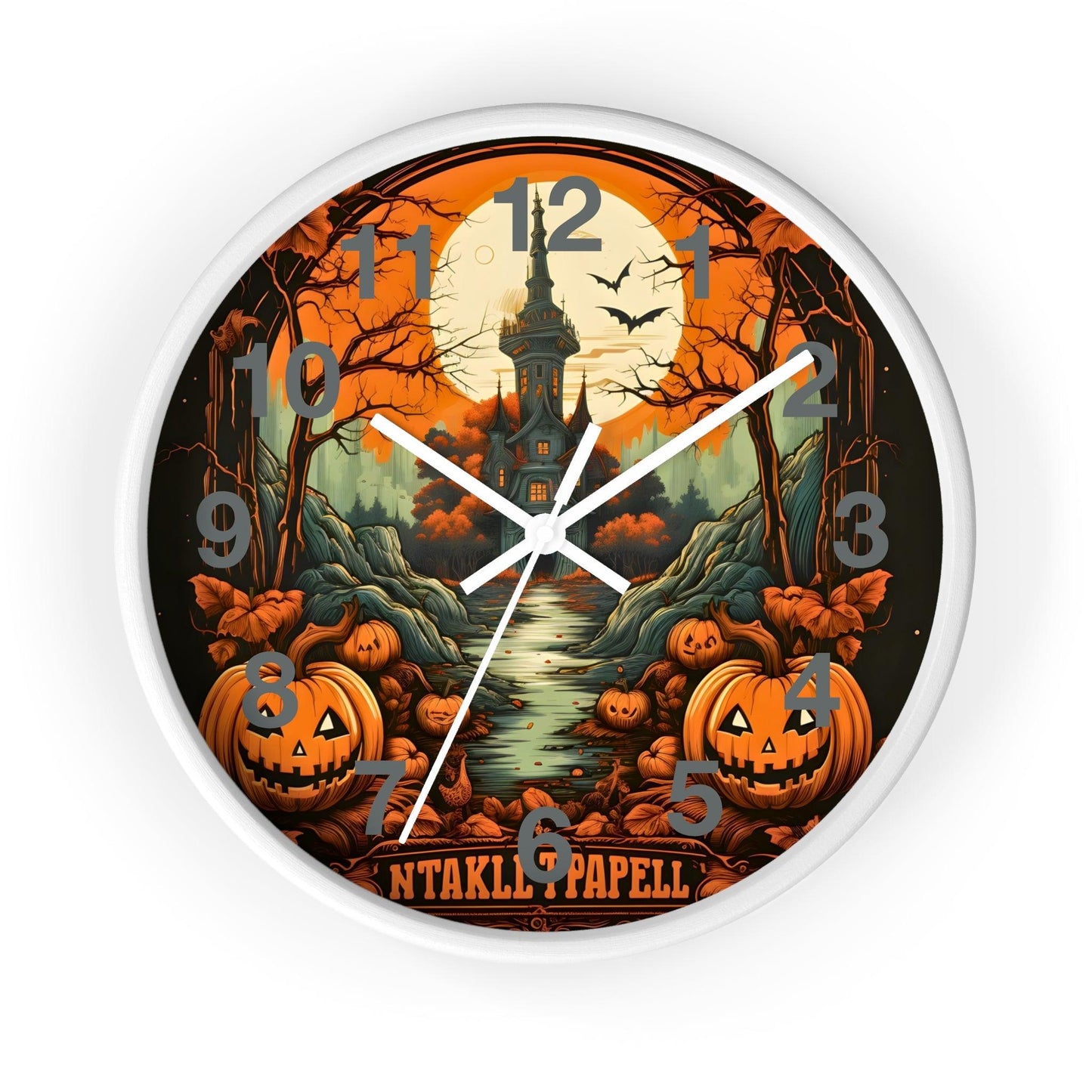 Happy HALLOTHANKSMAS Clock Halloween Ghost Wall Clock Halloween Wall Clocks Halloween Clock Fall Clock Halloween Decor - Giftsmojo