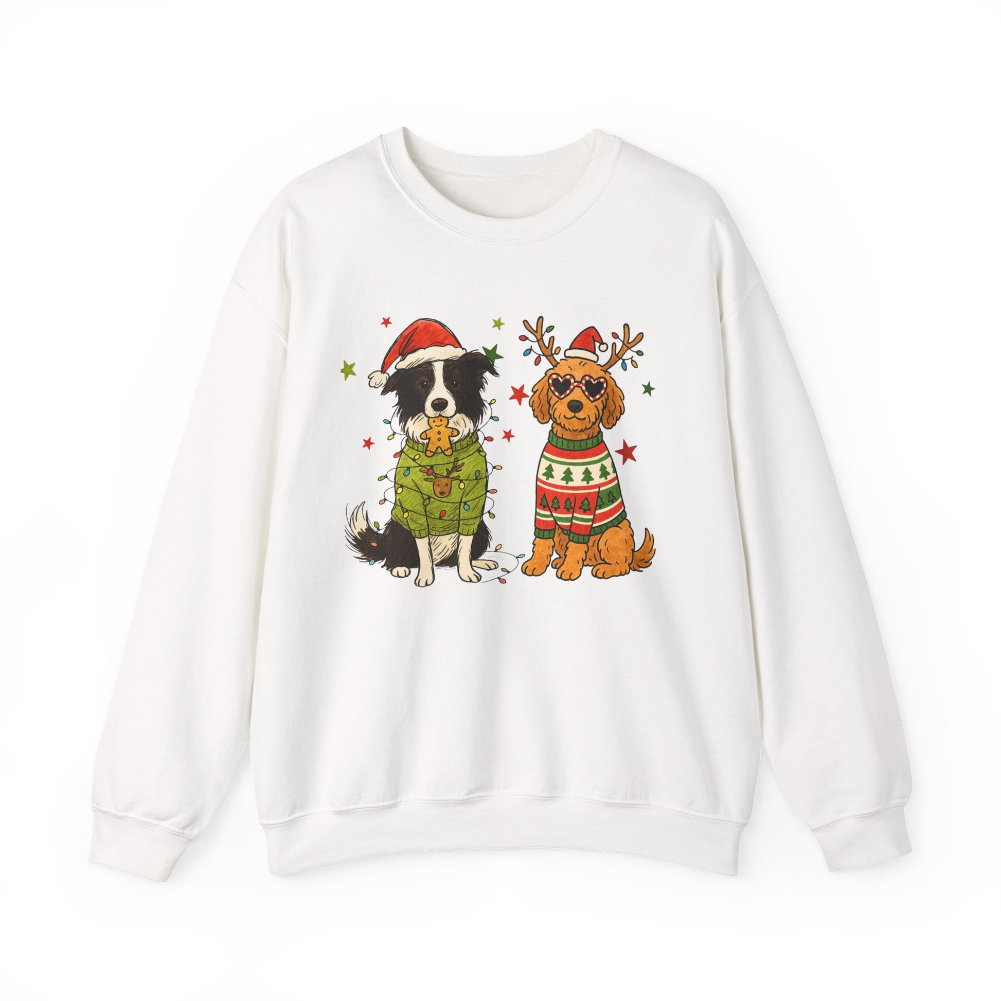 2 Dogs Christmas Sweatshirt Unisex Fleece Crew | GiftsMojo