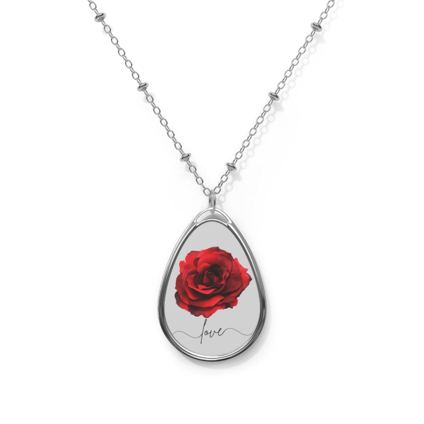 Love Rose Flower Oval Necklace