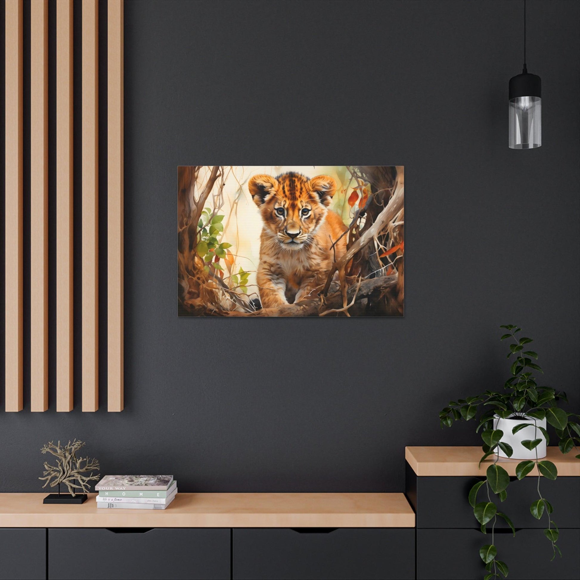 Watercolor Baby Lion In Nature Art Canvas Gallery Wraps Baby Lion Print Large Canvas Art Animal Wall Art minimalist Wall Art Lover Gift - Giftsmojo