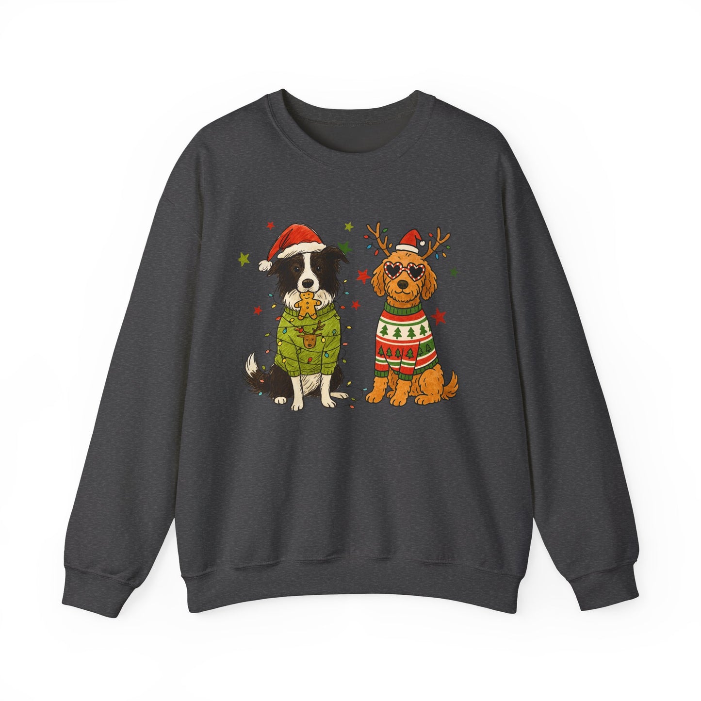 2 Dogs Christmas Sweatshirt Unisex Fleece Crew | GiftsMojo