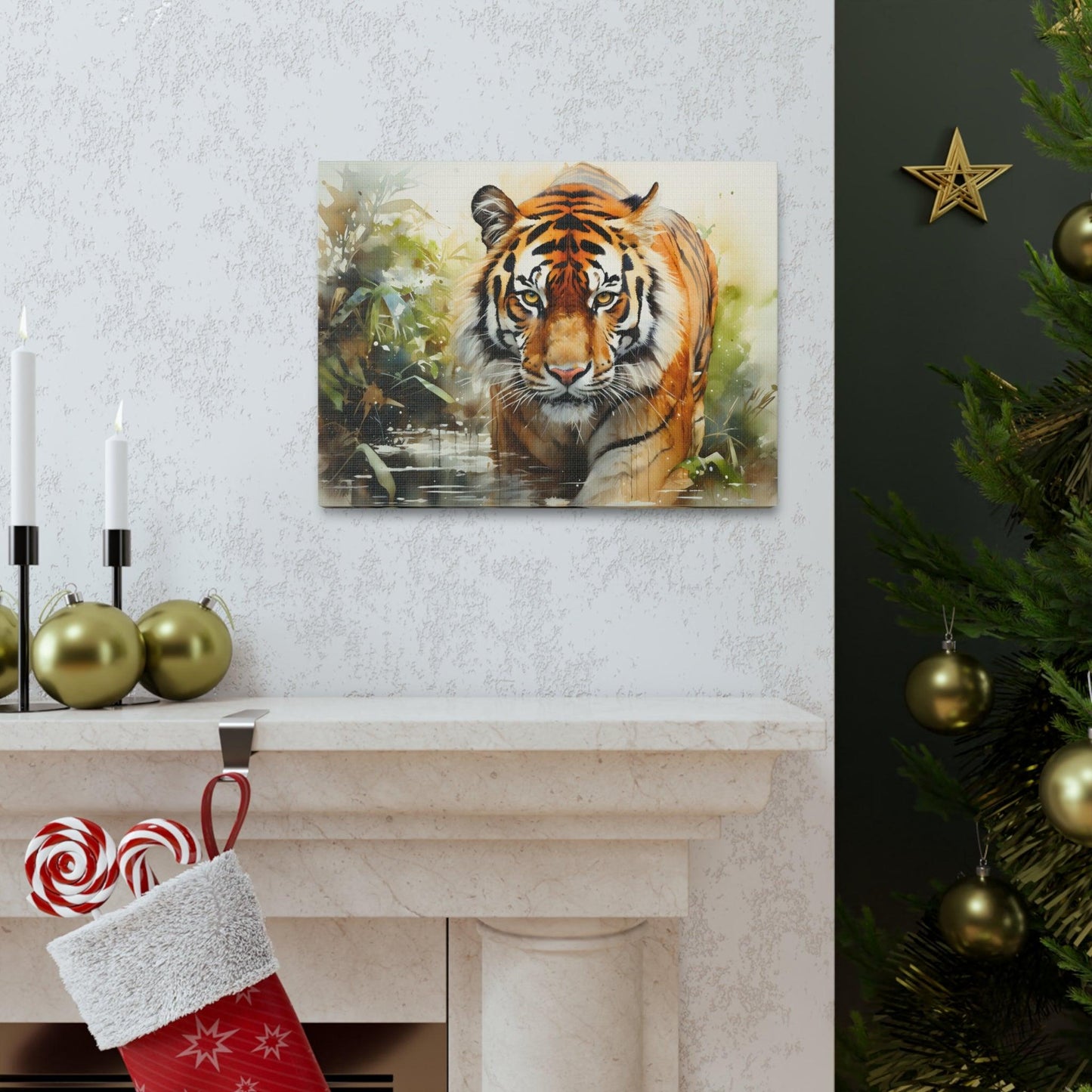 Watercolor Tiger In Nature Art Canvas Gallery Wraps Tiger Print Large Canvas Art Animal Wall Art minimalist Wall Art Lover Gift - Giftsmojo