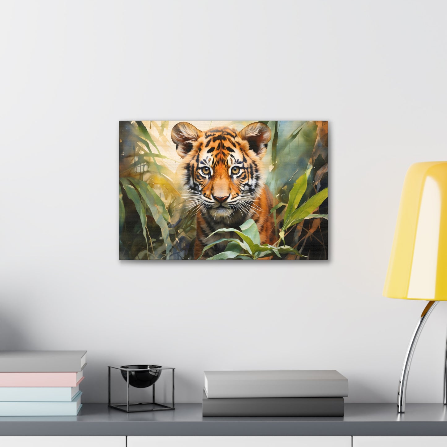 Watercolor Baby Tiger In Nature Art Canvas Gallery Wraps Tiger Print Large Canvas Art Animal Wall Art minimalist Wall Art Lover Gift