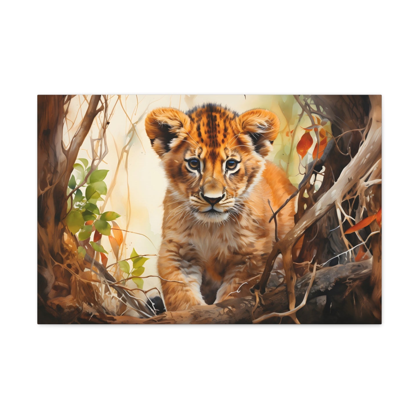 Watercolor Baby Lion In Nature Art Canvas Gallery Wraps Baby Lion Print Large Canvas Art Animal Wall Art minimalist Wall Art Lover Gift