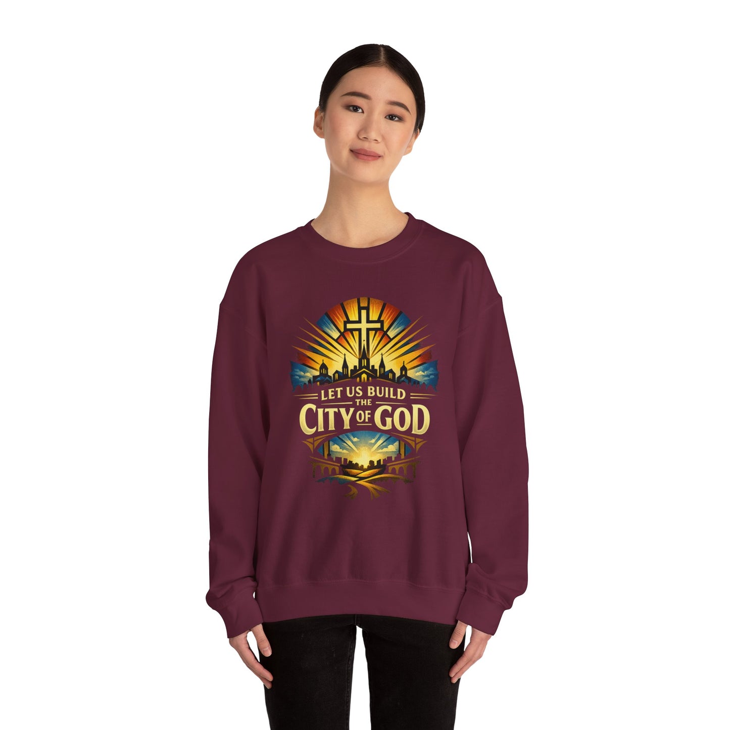 Build the City of God Crewneck Sweatshirt — Christian Faith Graphic Sweatshirt