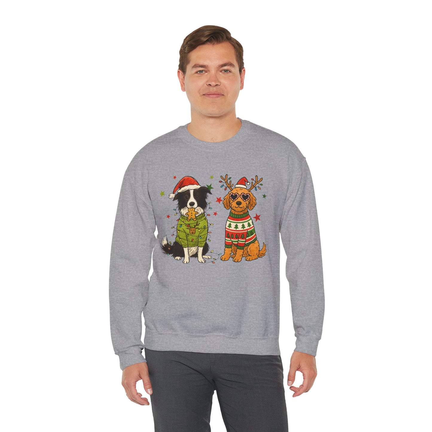 2 Dogs Christmas Sweatshirt Unisex Fleece Crew | GiftsMojo