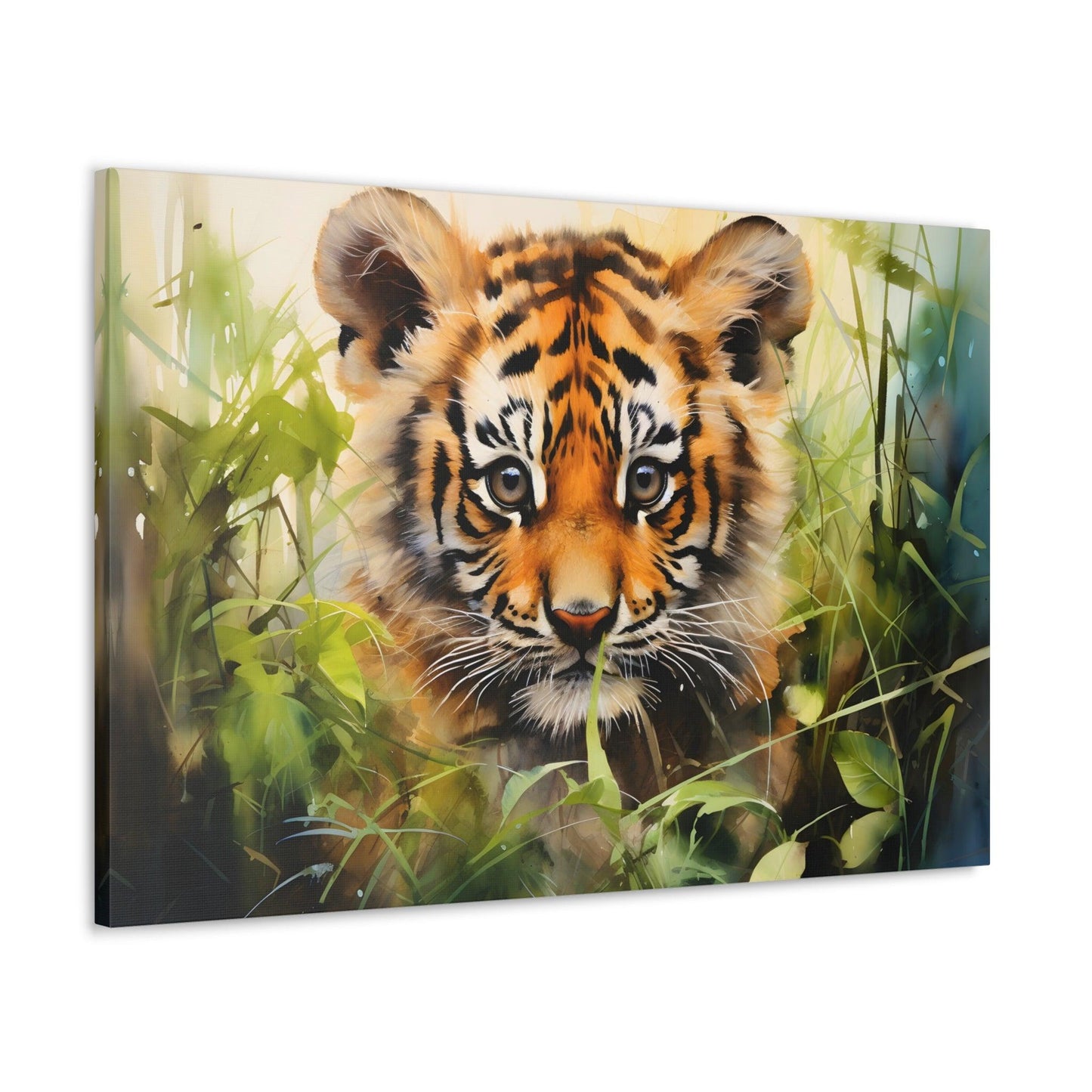 Watercolor Baby Tiger In Nature Art Canvas Gallery Wraps Tiger Print Large Canvas Art Animal Wall Art minimalist Wall Art Lover Gift - Giftsmojo