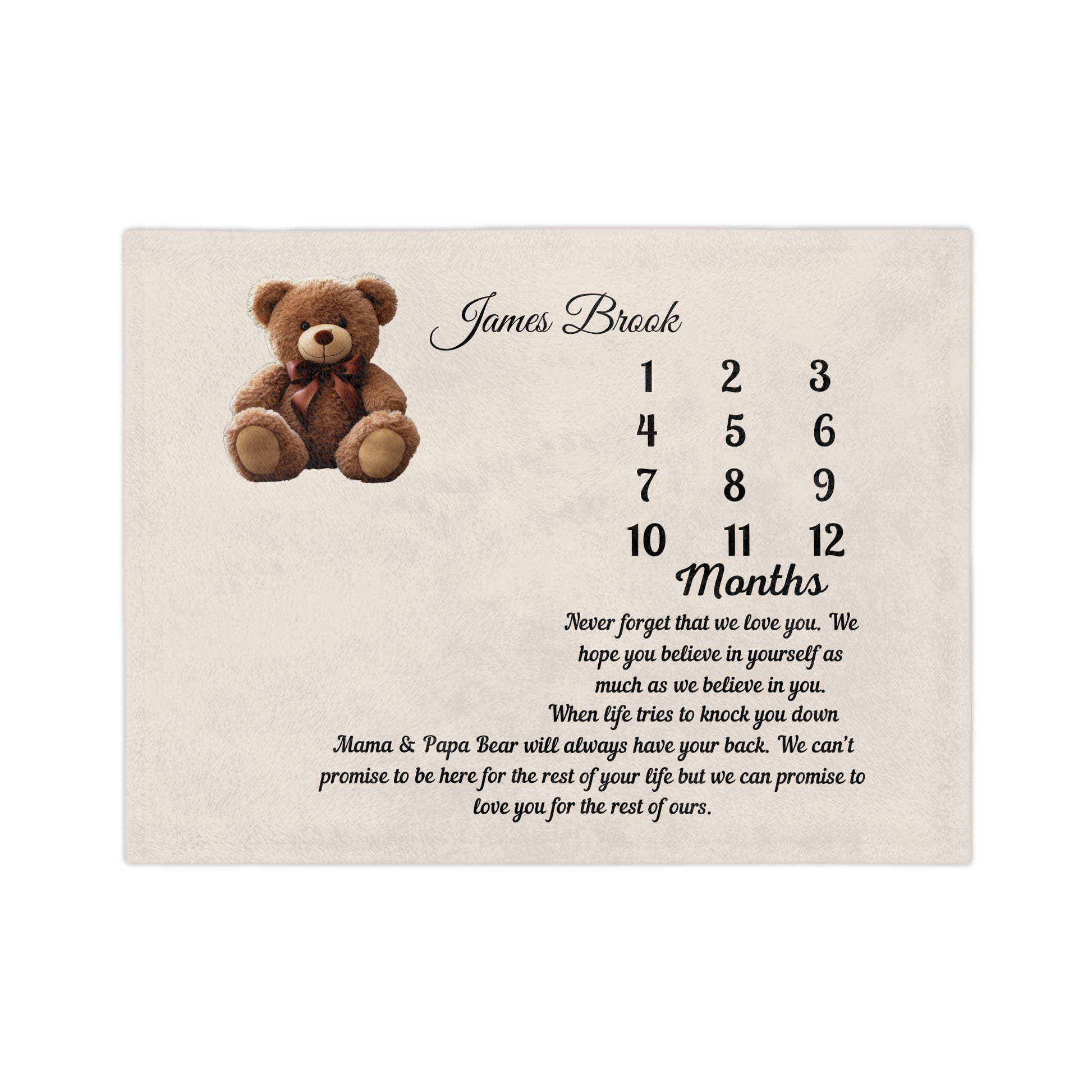 Personalized Teddy Bear Milestone Blanket - Daughter Gift