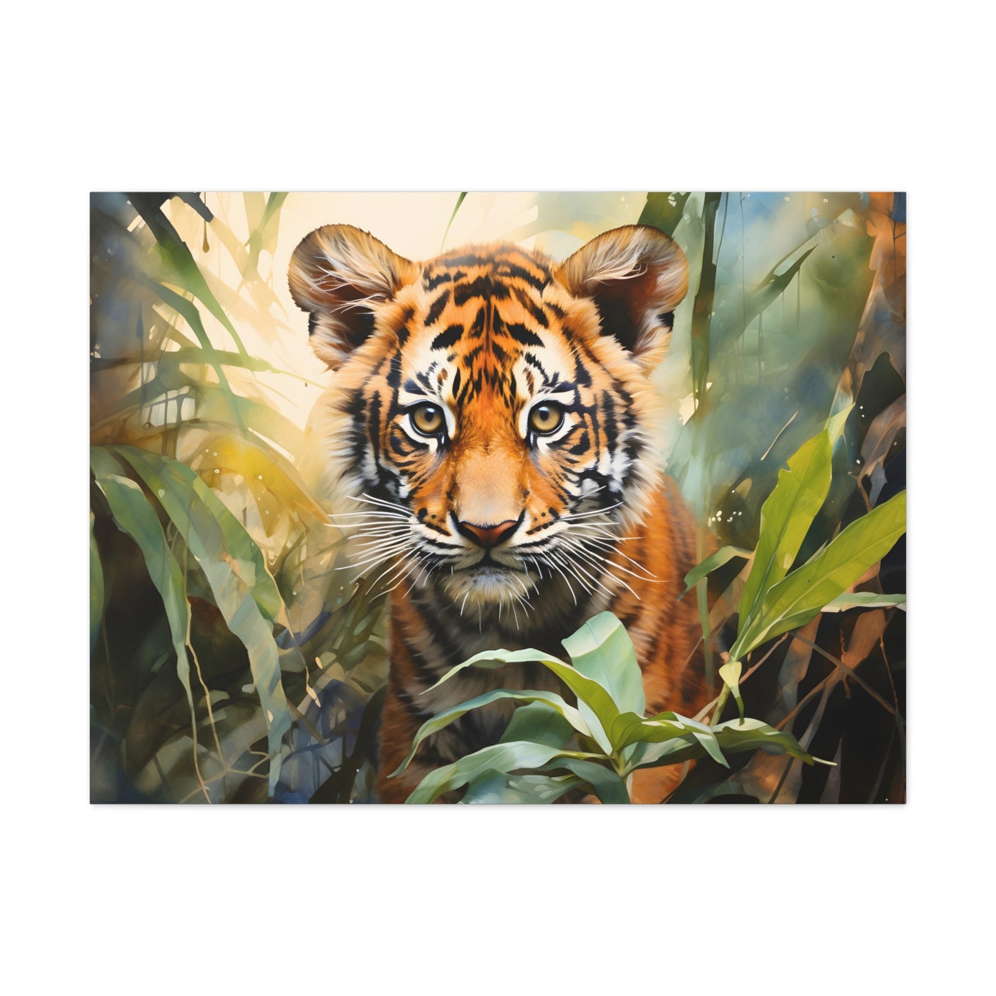 Watercolor Baby Tiger In Nature Art Canvas Gallery Wraps Tiger Print Large Canvas Art Animal Wall Art minimalist Wall Art Lover Gift