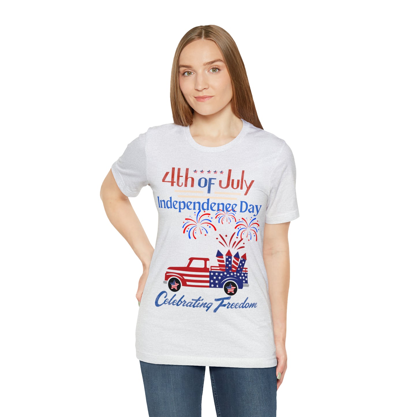 Celebrate Independence with our Patriotic Freedom Shirt! Men and Women's 4th of July Shirt featuring USA Flag, Fireworks, and Joyful Spirit!"