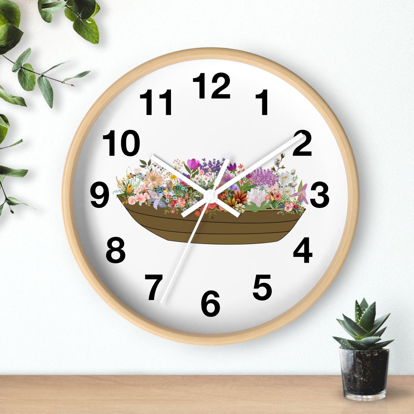 Boat Flower Wall Clock Floral Wall Clock Home Decor Gift House Warming gift - Unique Gift Farmhouse Clocks For Wall Living Room Bedroom - Giftsmojo