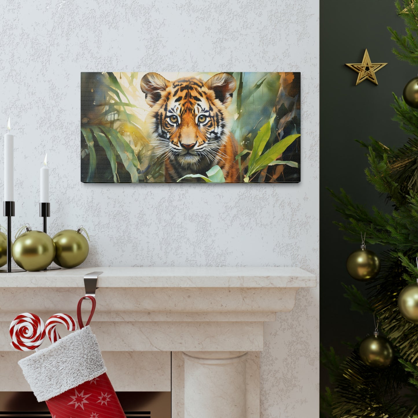 Watercolor Baby Tiger In Nature Art Canvas Gallery Wraps Tiger Print Large Canvas Art Animal Wall Art minimalist Wall Art Lover Gift