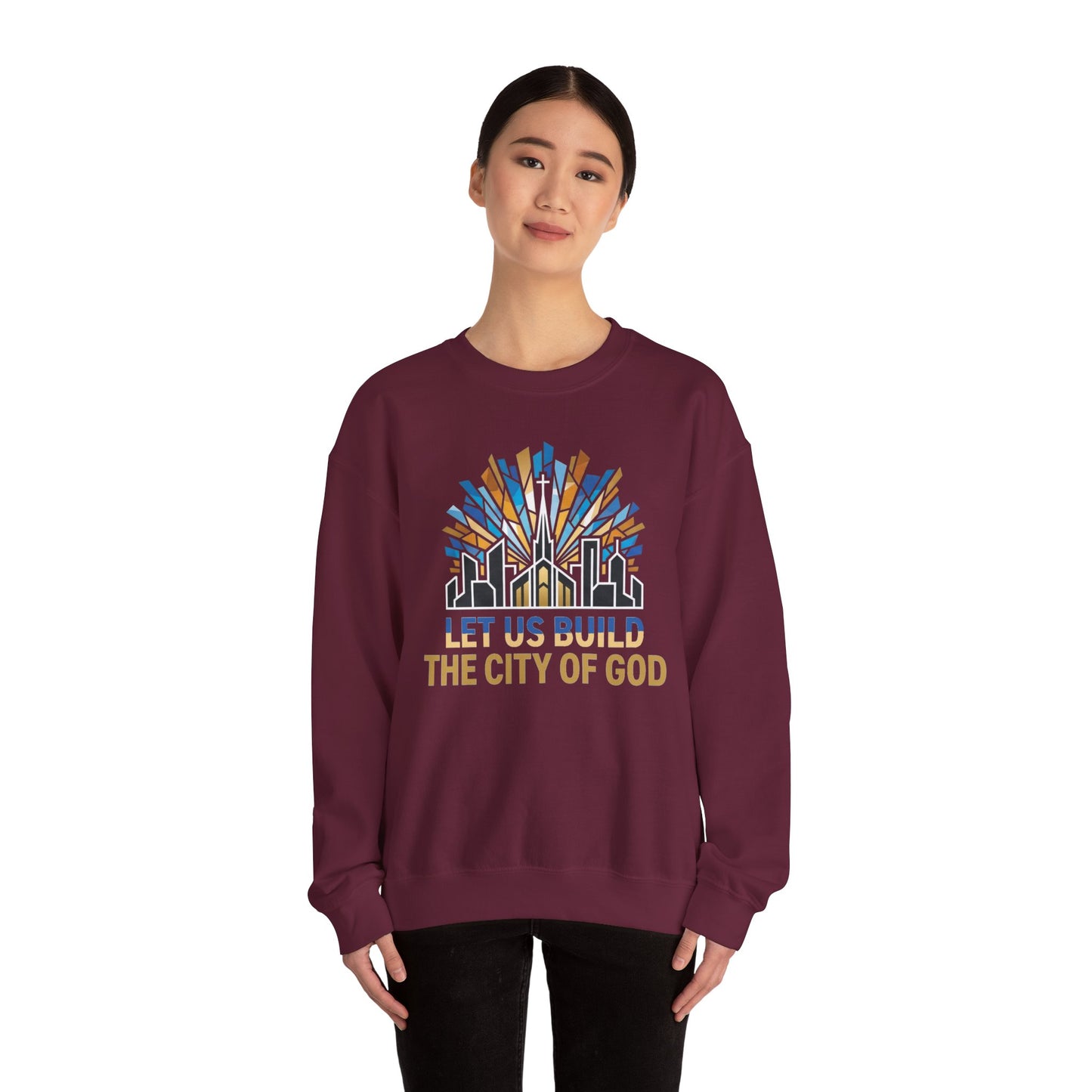City of God Crewneck Sweatshirt — Let Us Build Christian Faith Tee