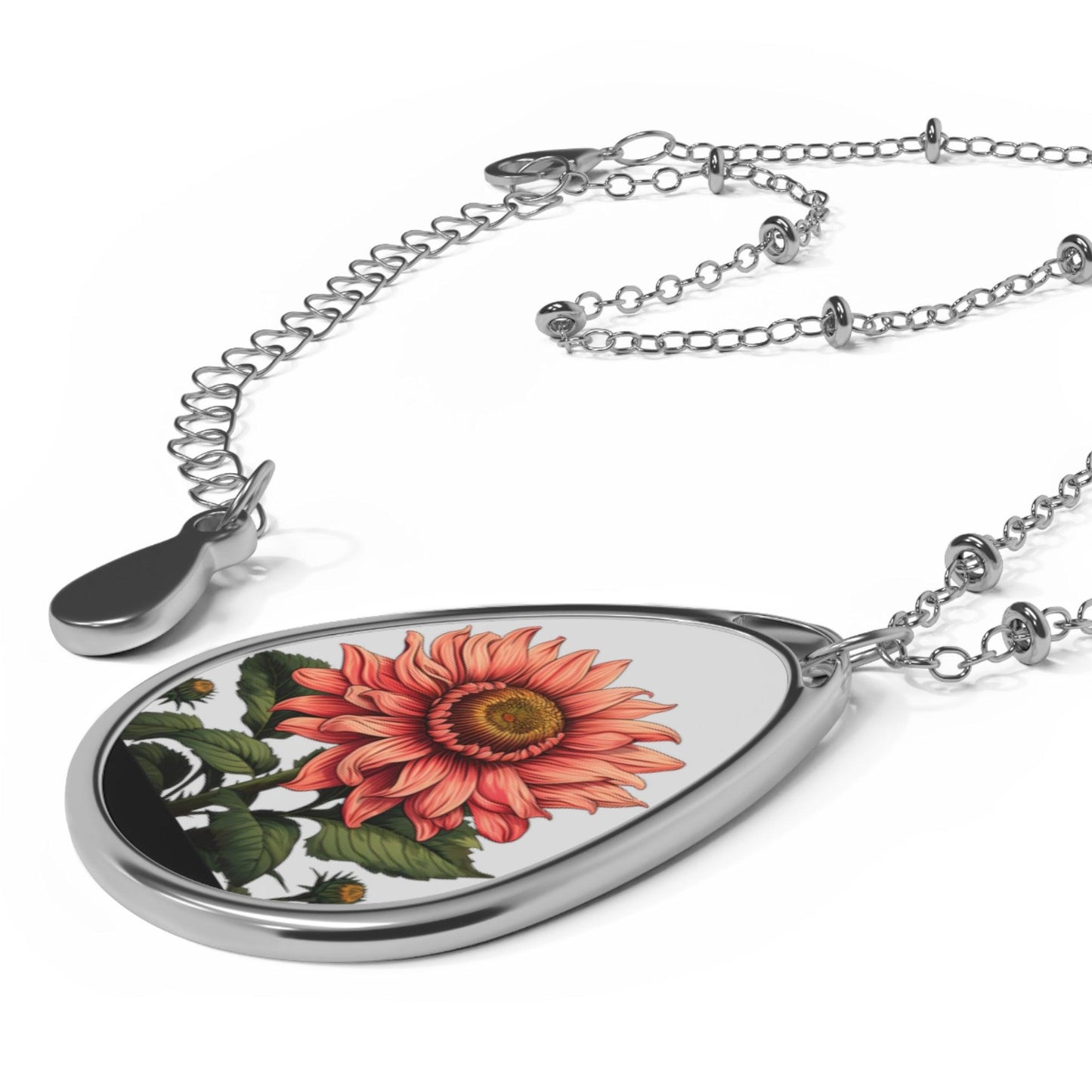 SunFlower Oval Necklace Flower Necklace Pendant- Unique Gift For Her Birthday Christmas Flower Necklace Flower Jewelry Nature Jewelry Floral Jewelry - Giftsmojo