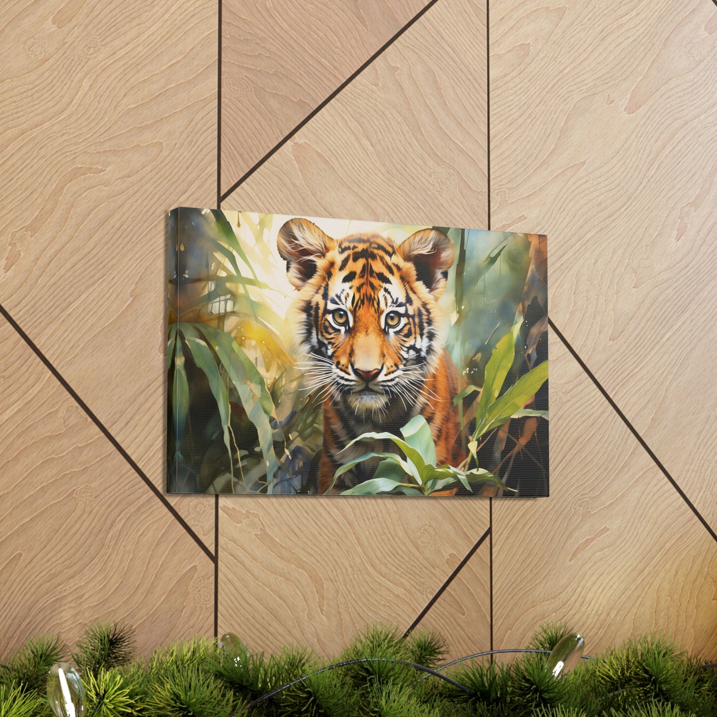 Watercolor Baby Tiger In Nature Art Canvas Gallery Wraps Tiger Print Large Canvas Art Animal Wall Art minimalist Wall Art Lover Gift