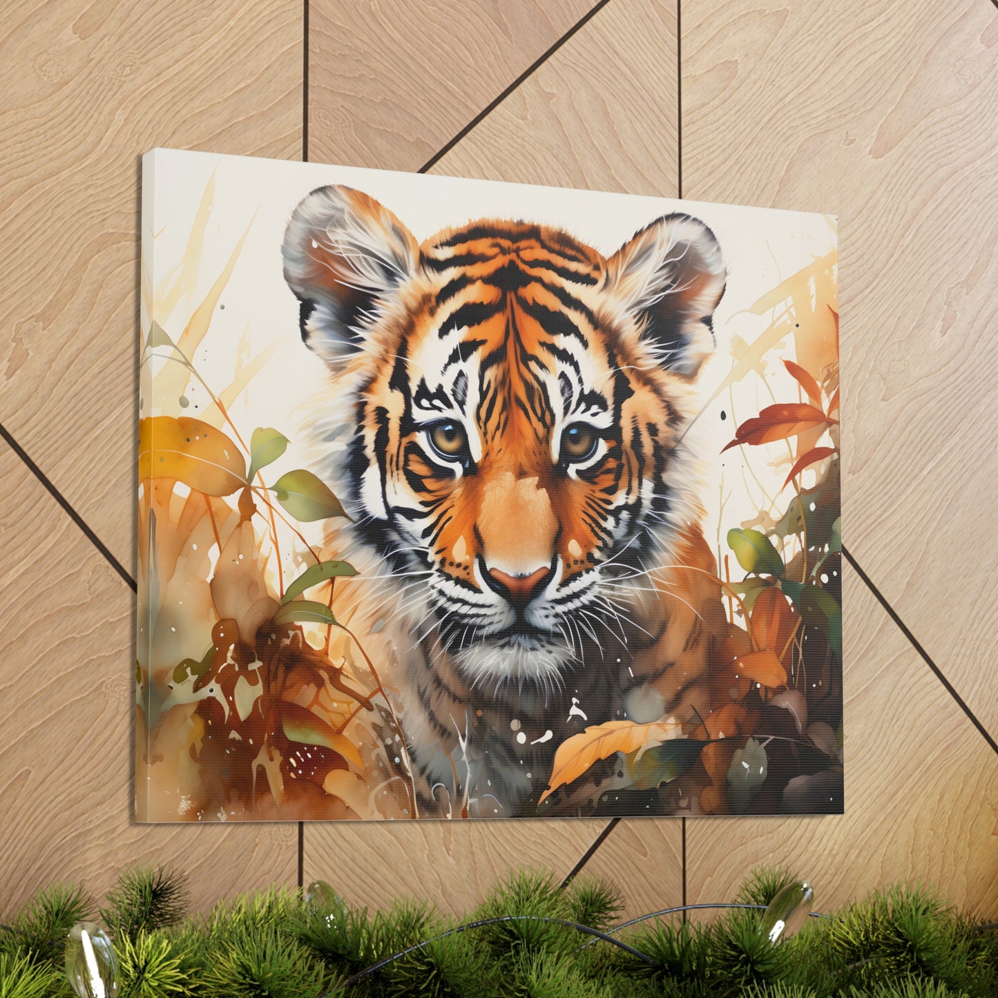 Watercolor Baby Tiger In Nature Art Canvas Gallery Wraps Tiger Print Large Canvas Art Animal Wall Art minimalist Wall Art Lover Gift