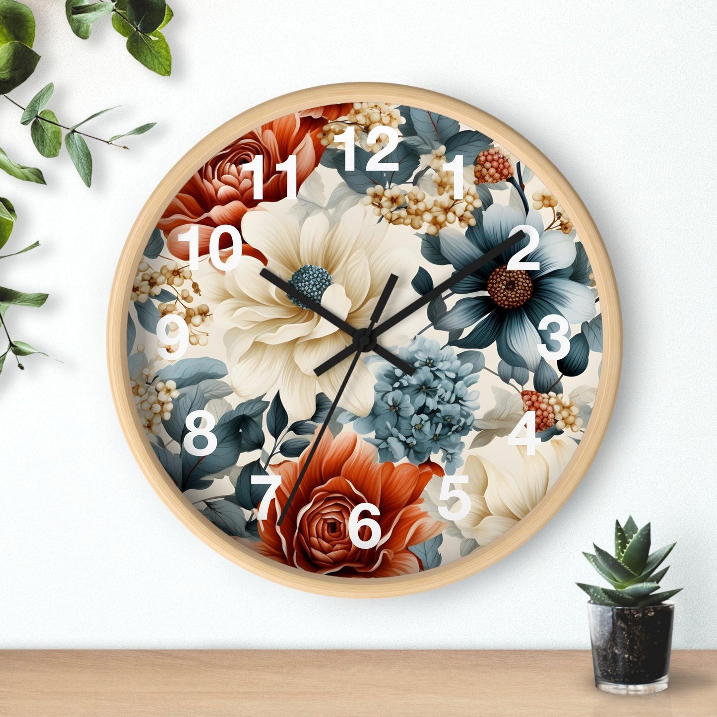 Wild Flower Wall Clock Floral Wall Clock Kids Room Home Decor New Home Gift House Warming Gift for New Home Owner, Dorm Room Clock Collage Student Clock