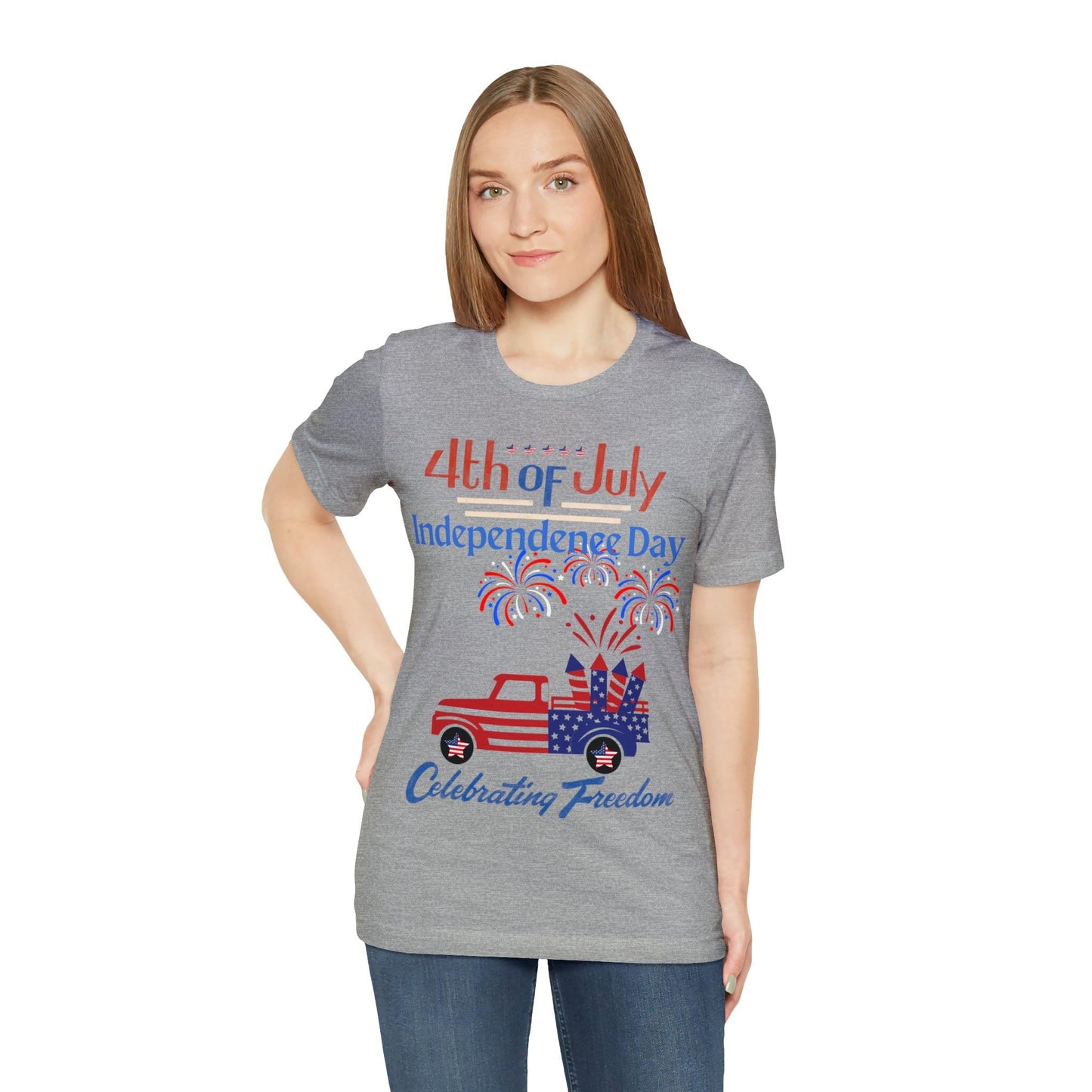 Celebrate Independence with our Patriotic Freedom Shirt! Men and Women's 4th of July Shirt featuring USA Flag, Fireworks, and Joyful Spirit!"
