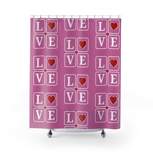 Love Squares with Hearts Shower Curtains, Valentine's day shower Curtains, - Giftsmojo