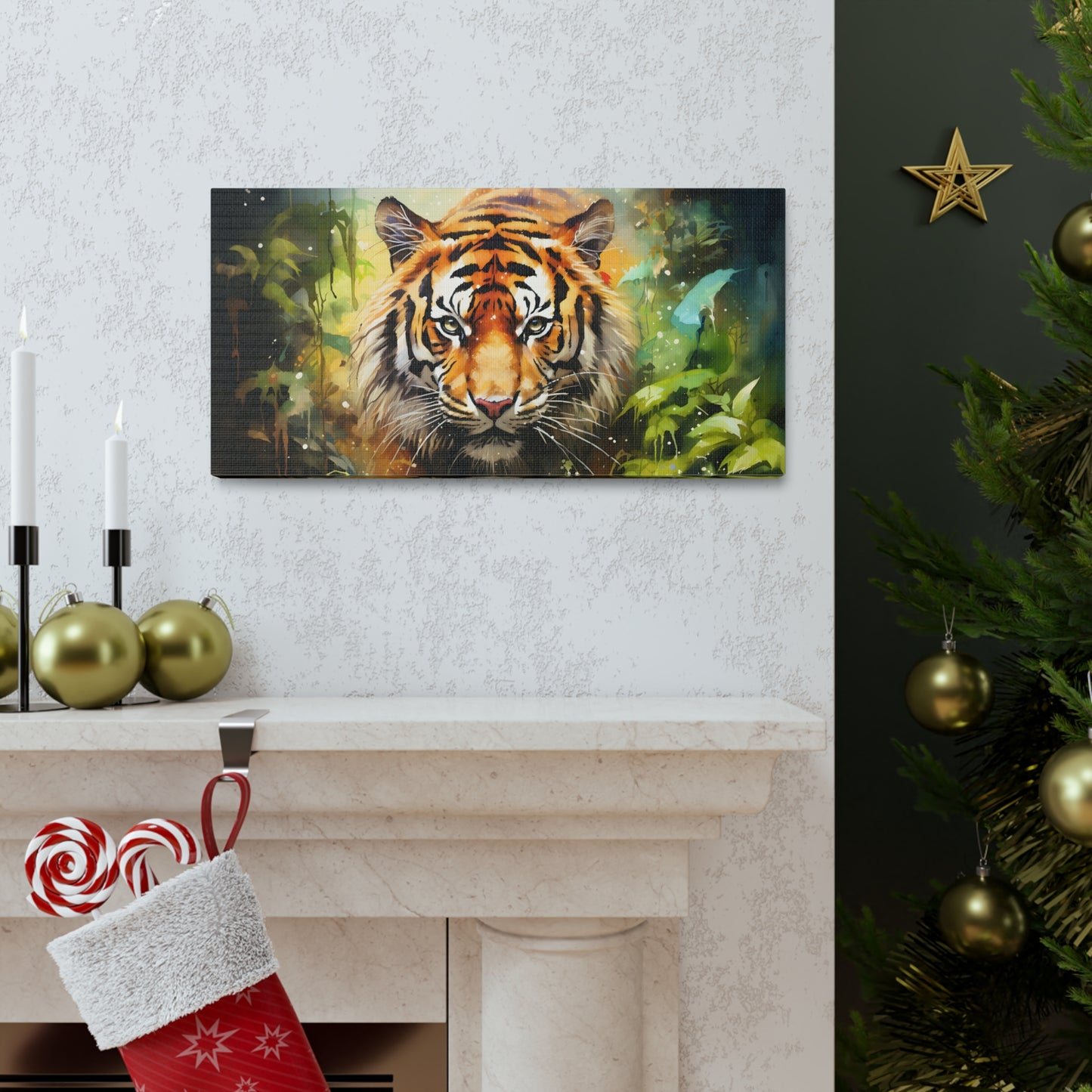 Watercolor Tiger In Nature Art Canvas Gallery Wraps Tiger Print Large Canvas Art Animal Wall Art minimalist Wall Art Lover Gift