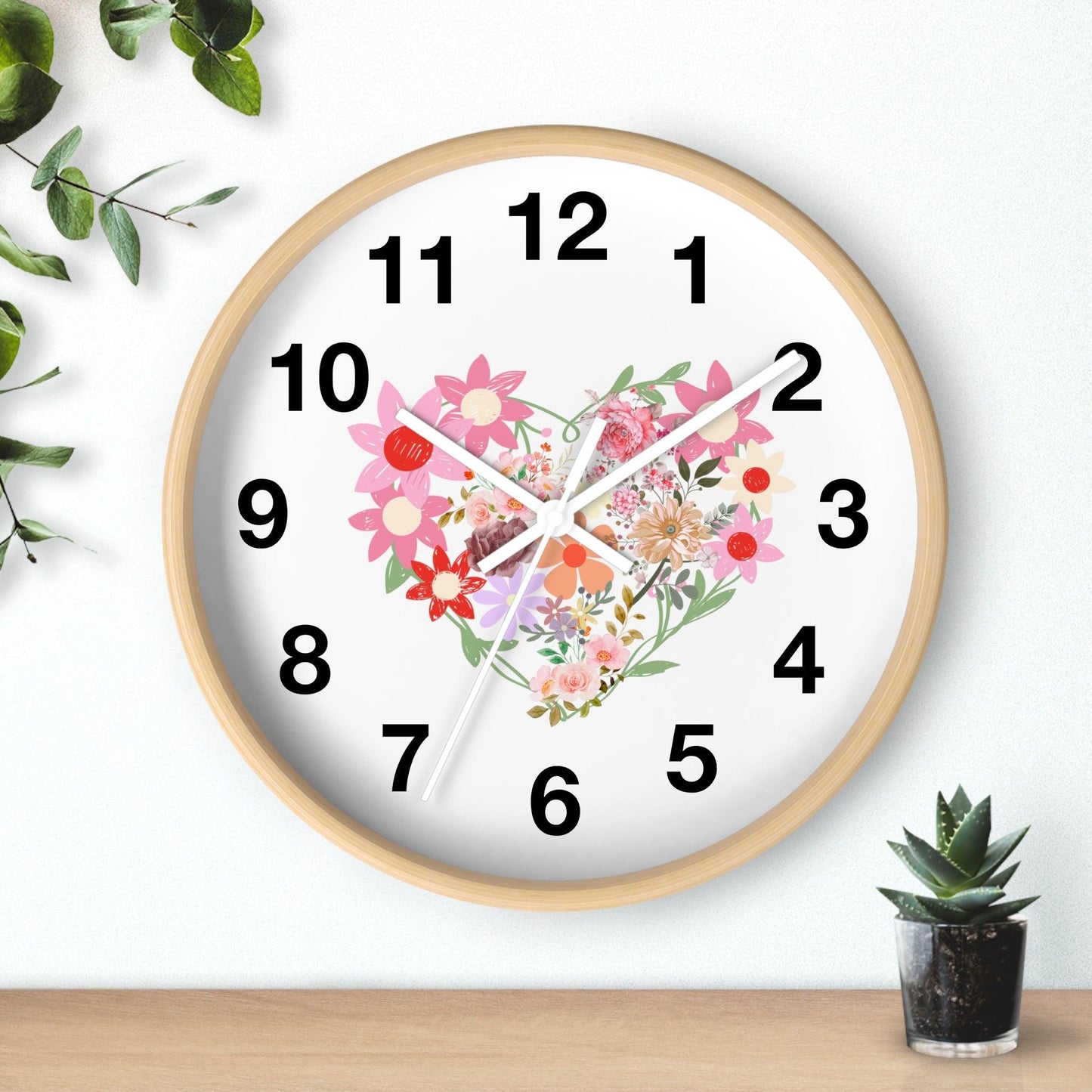 Flower wall clock, Flower Heart Wall clock, Floral Wall Clock, Home decor gift, House Warming gift, New Home Gift, Mom gift