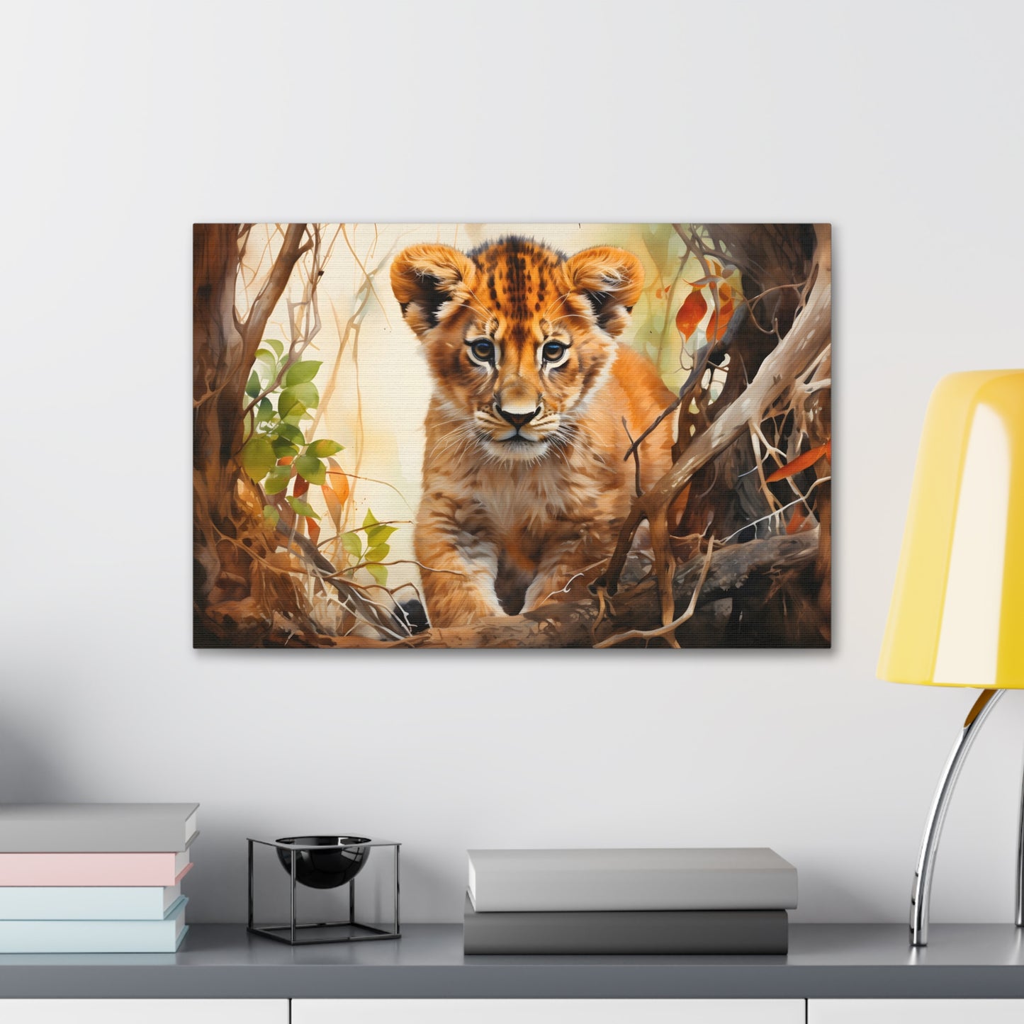 Watercolor Baby Lion In Nature Art Canvas Gallery Wraps Baby Lion Print Large Canvas Art Animal Wall Art minimalist Wall Art Lover Gift