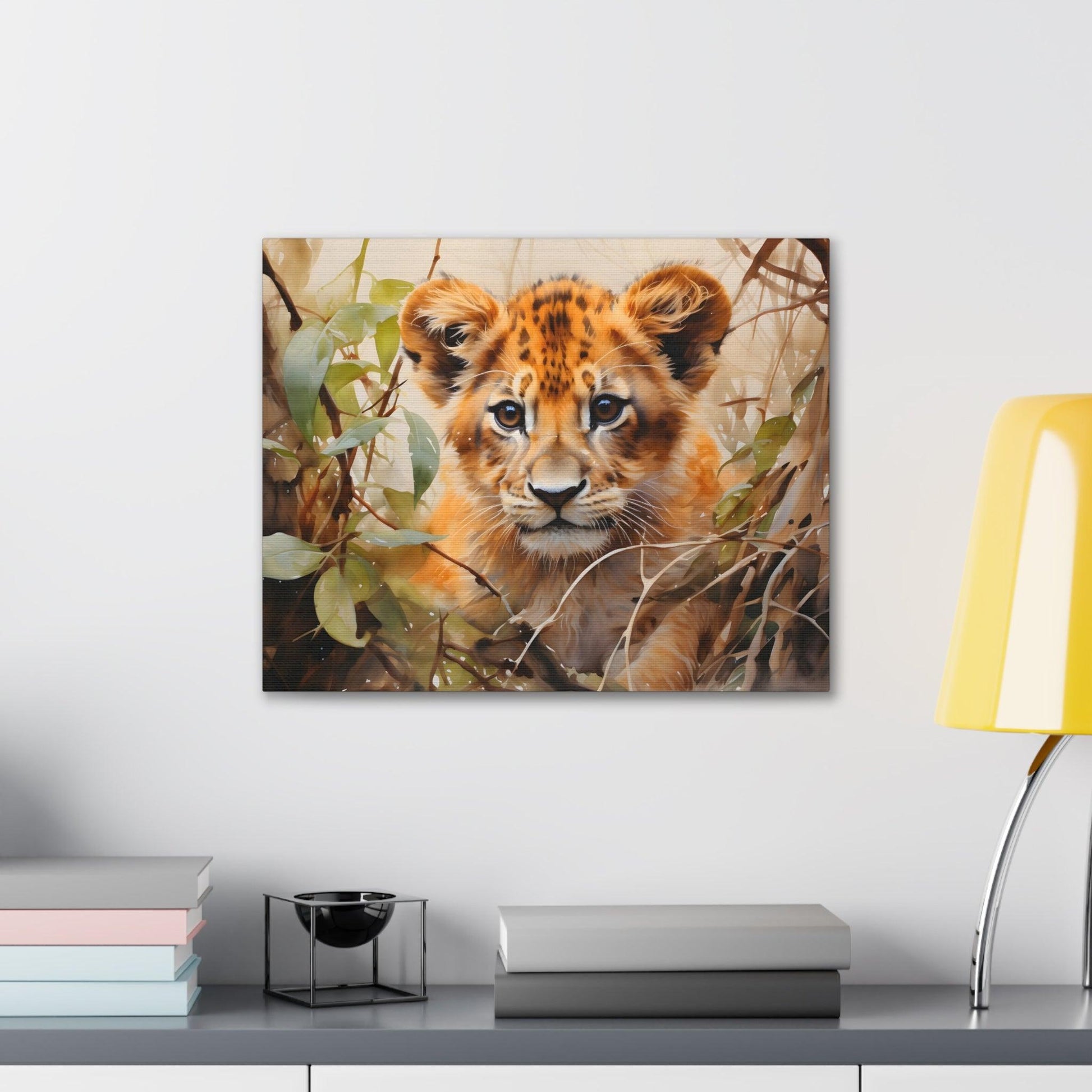 Watercolor Baby Lion In Nature Art Canvas Gallery Wraps Baby Lion Print Large Canvas Art Animal Wall Art minimalist Wall Art Lover Gift - Giftsmojo