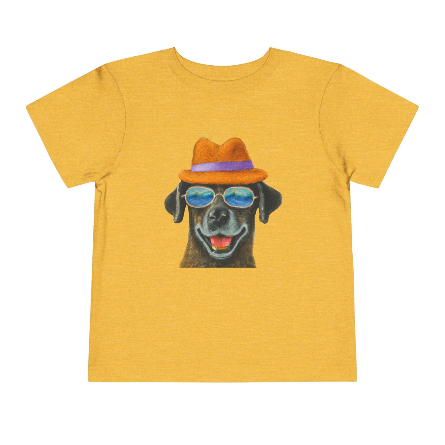 Dog at the beach wearing a hat and sunglasses painted art Toddler Short Sleeve Tee - Giftsmojo