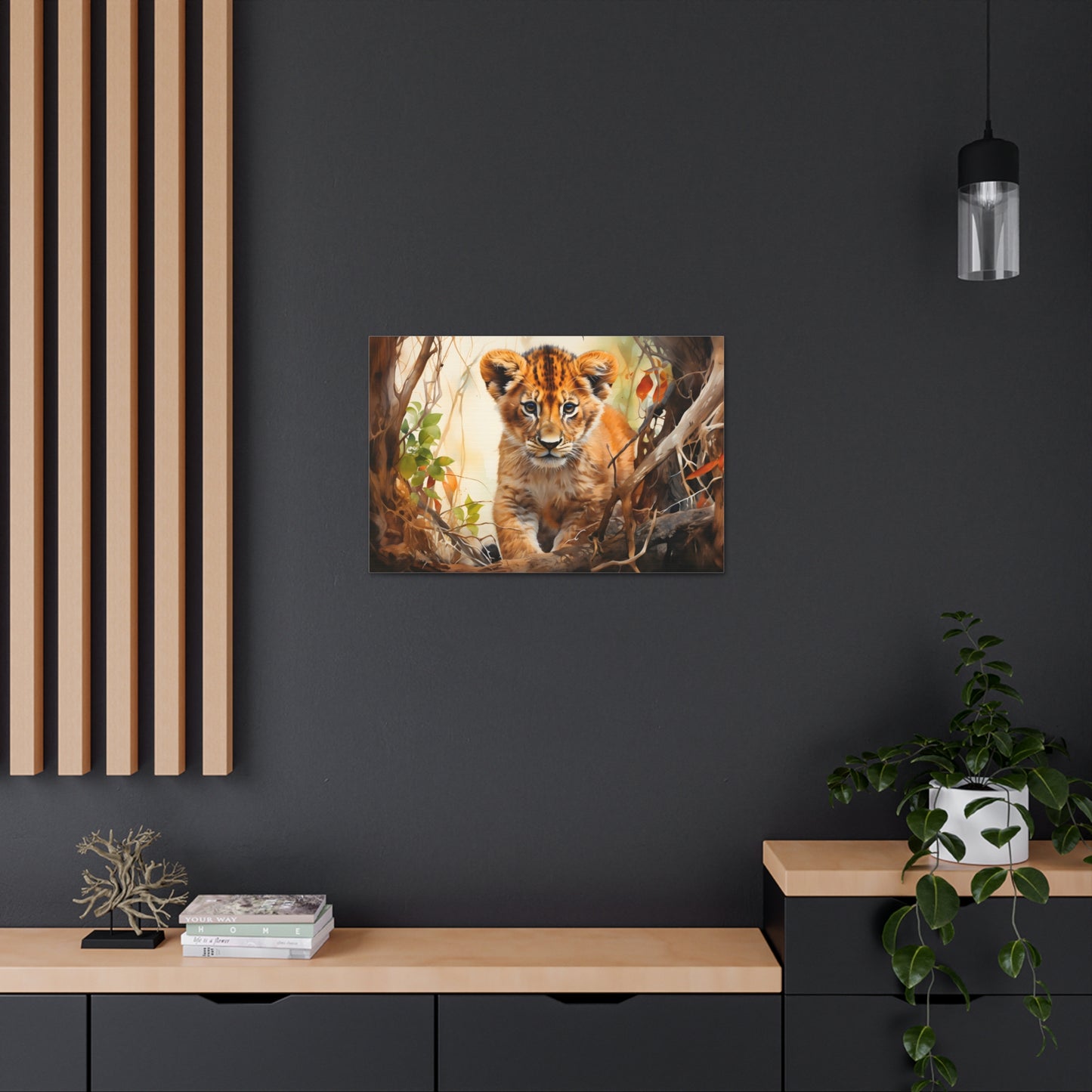 Watercolor Baby Lion In Nature Art Canvas Gallery Wraps Baby Lion Print Large Canvas Art Animal Wall Art minimalist Wall Art Lover Gift