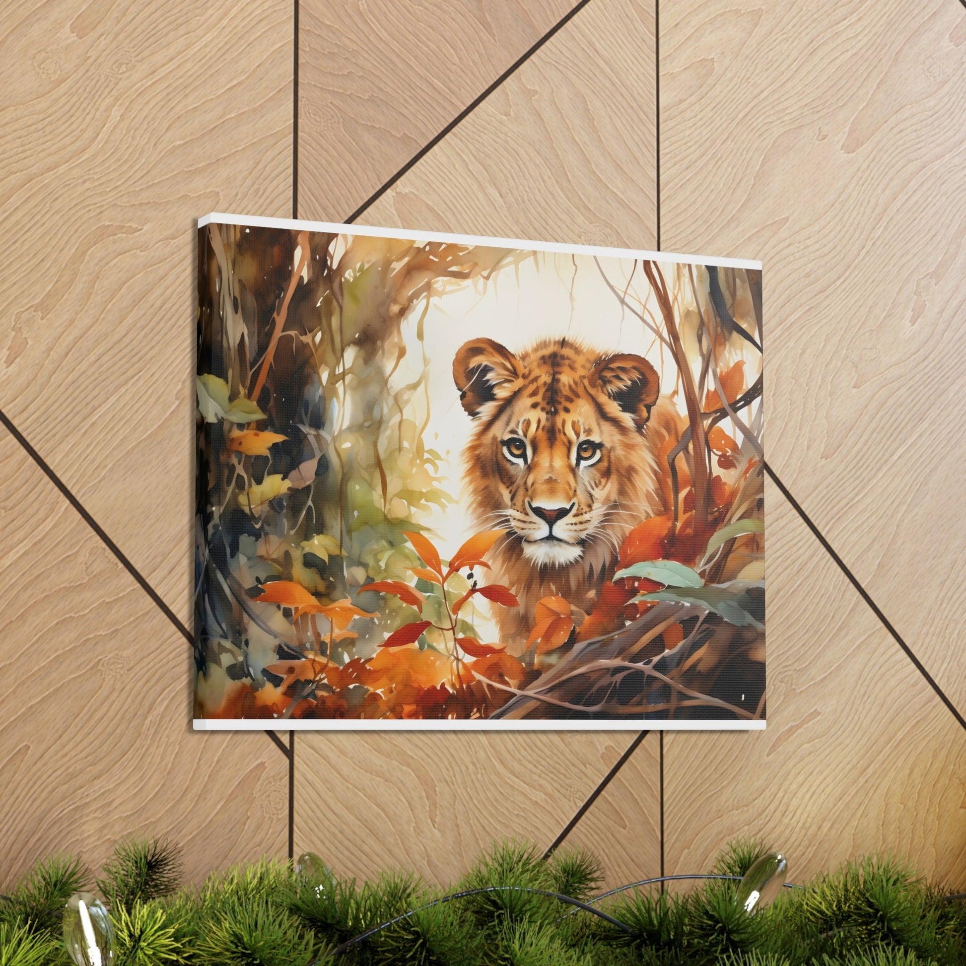 Watercolor Baby Lion In Nature Art Canvas Gallery Wraps Baby Lion Print Large Canvas Art Animal Wall Art minimalist Wall Art Lover Gift - Giftsmojo