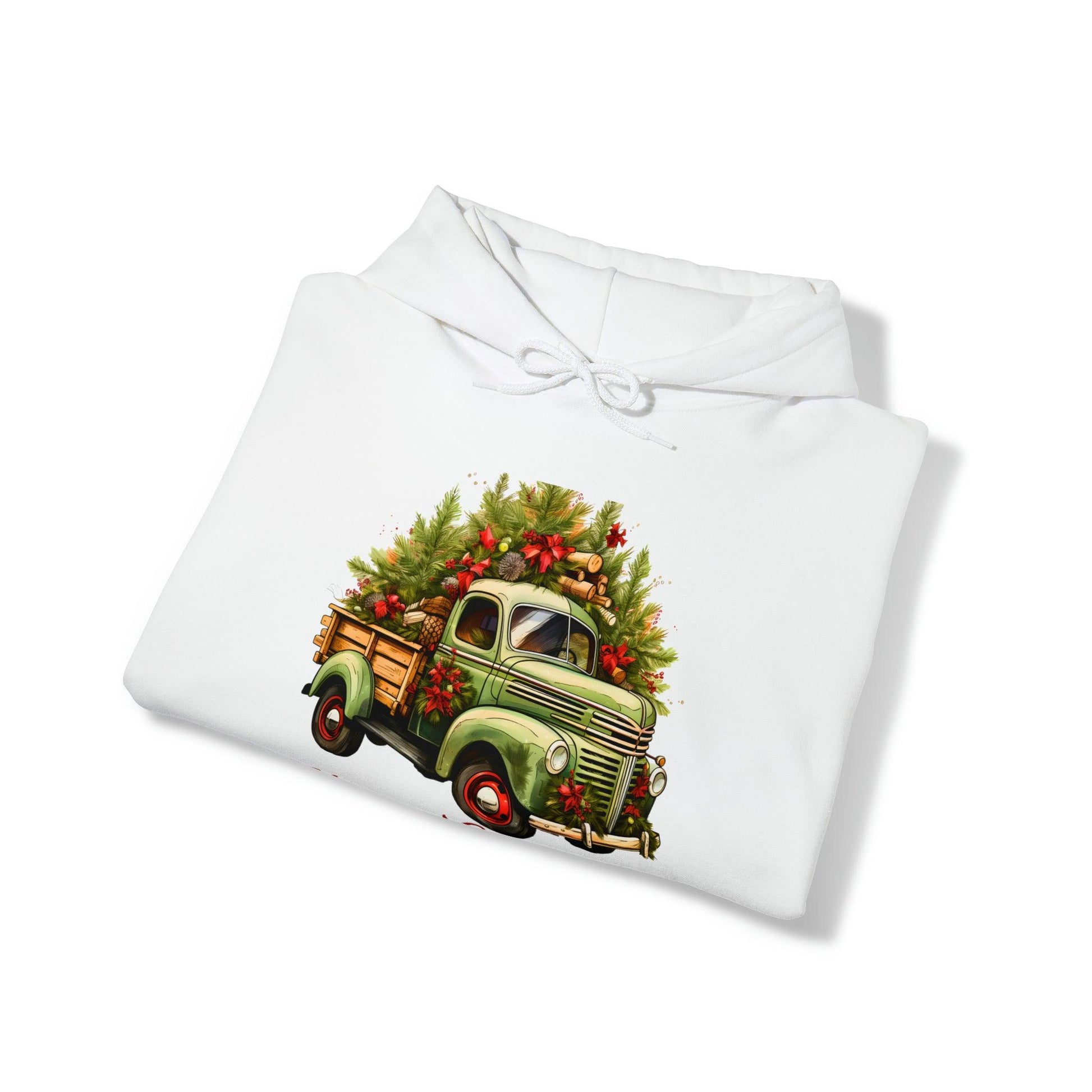 Christmas Tree Truck Hooded Sweatshirt Christmas Truck Sweatshirt Christmas Sweater Truck Pullover Christmas Tree Sweat Pine Tree Pullover - Giftsmojo