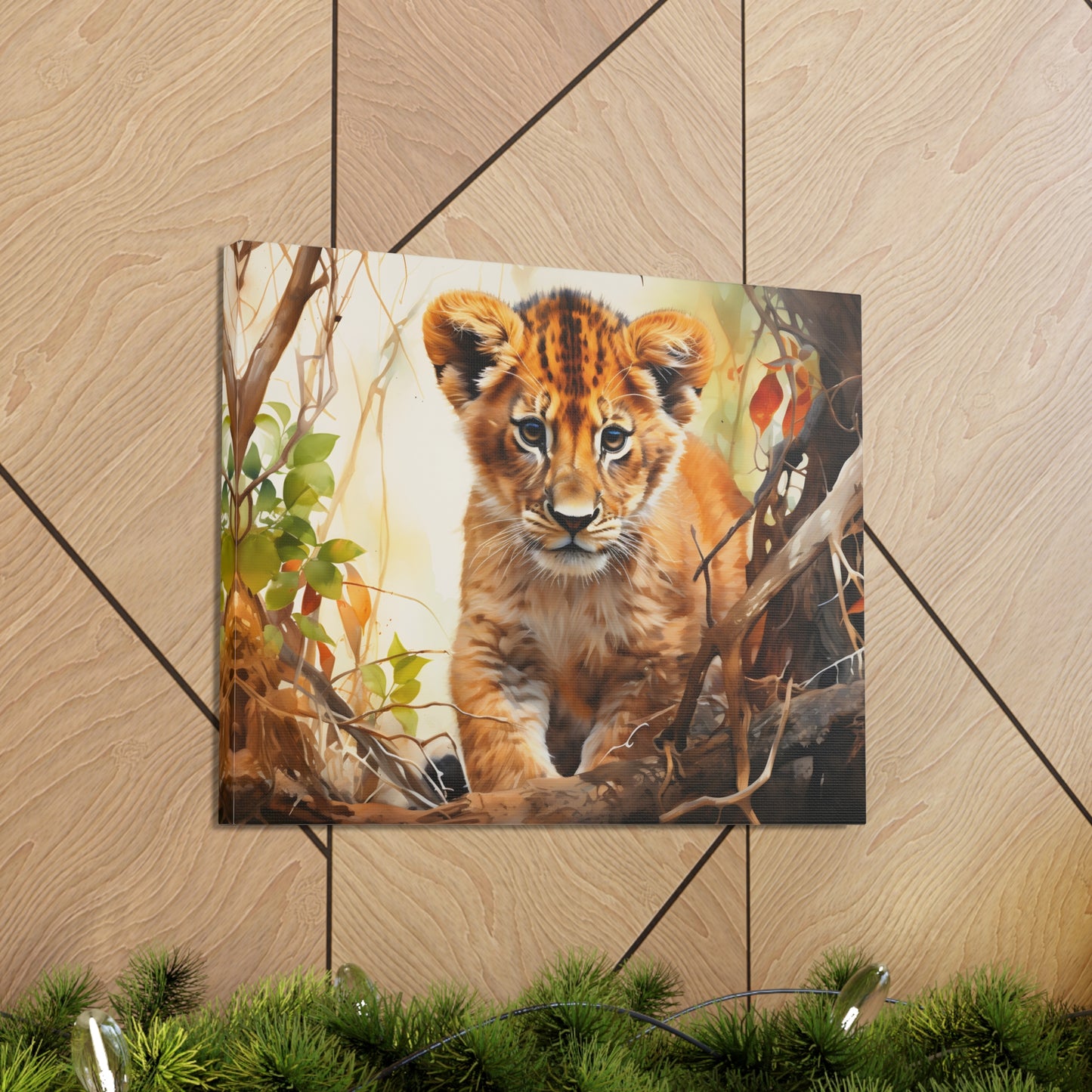 Watercolor Baby Lion In Nature Art Canvas Gallery Wraps Baby Lion Print Large Canvas Art Animal Wall Art minimalist Wall Art Lover Gift