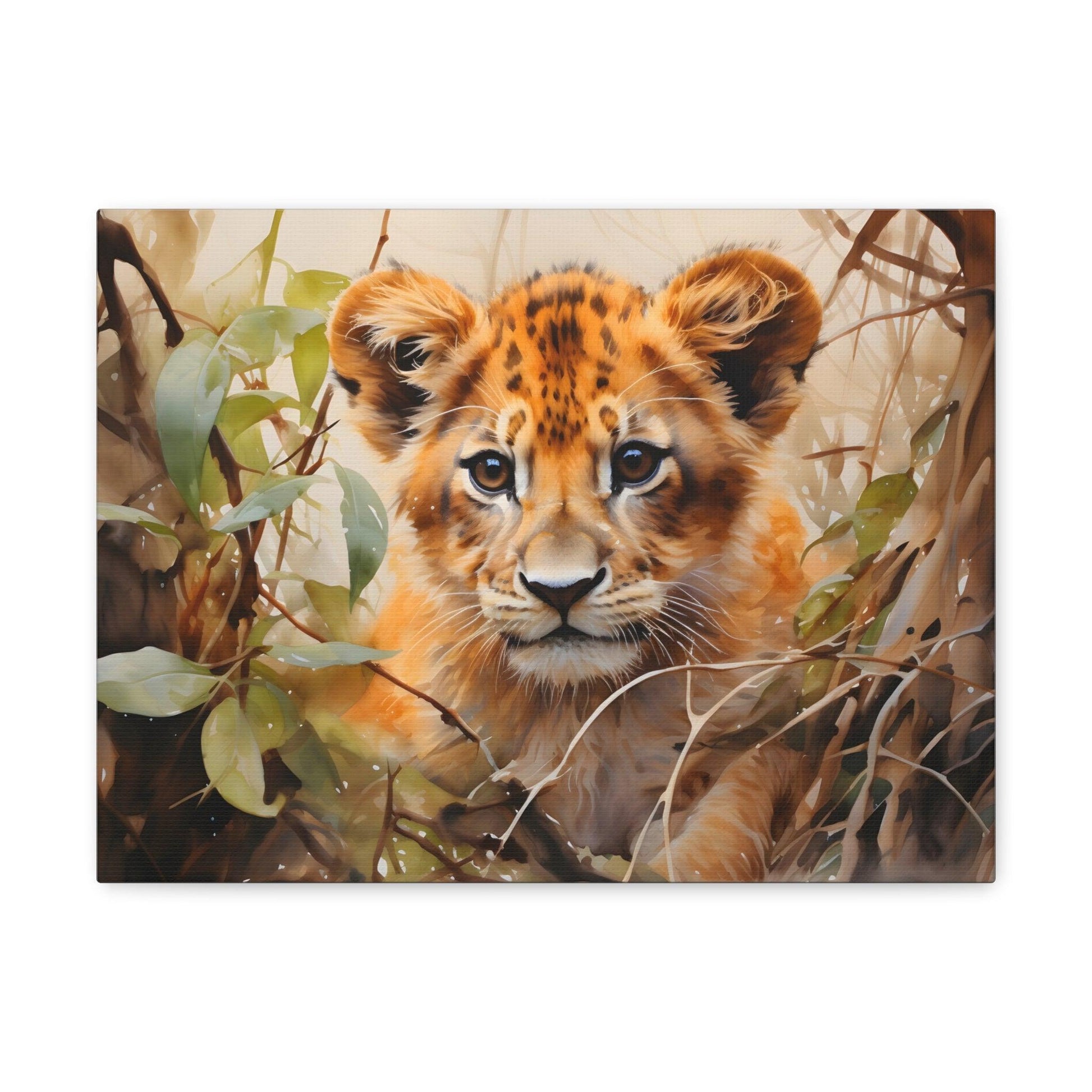 Watercolor Baby Lion In Nature Art Canvas Gallery Wraps Baby Lion Print Large Canvas Art Animal Wall Art minimalist Wall Art Lover Gift - Giftsmojo