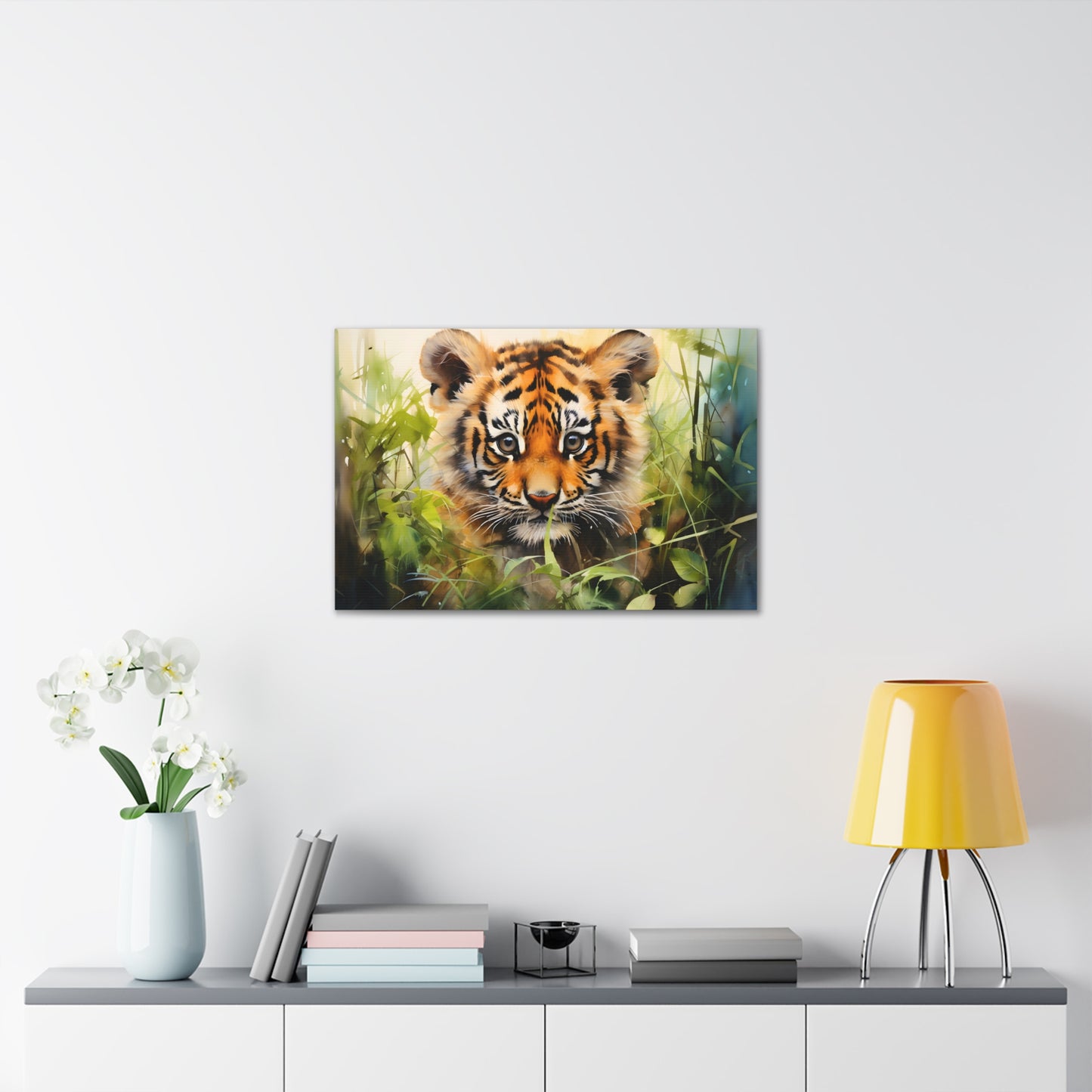 Watercolor Baby Tiger In Nature Art Canvas Gallery Wraps Tiger Print Large Canvas Art Animal Wall Art minimalist Wall Art Lover Gift