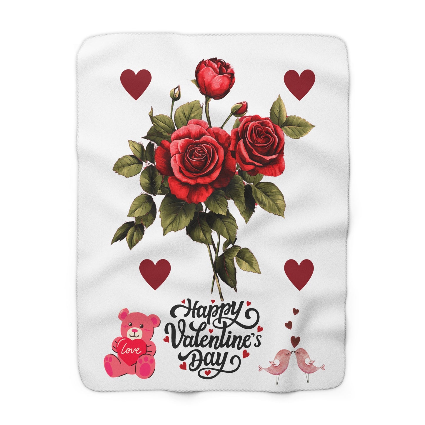 Sherpa Fleece Blanket - Romantic Gift for Her Valentine's Day with Roses