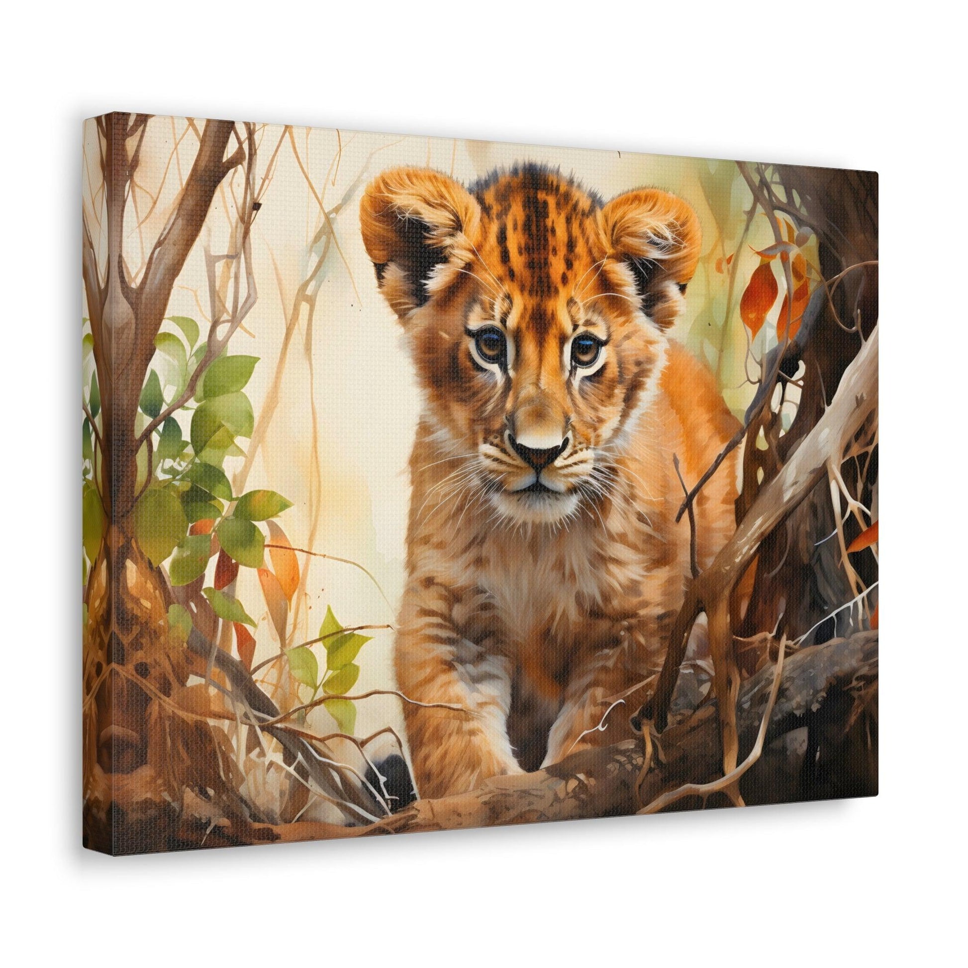 Watercolor Baby Lion In Nature Art Canvas Gallery Wraps Baby Lion Print Large Canvas Art Animal Wall Art minimalist Wall Art Lover Gift - Giftsmojo