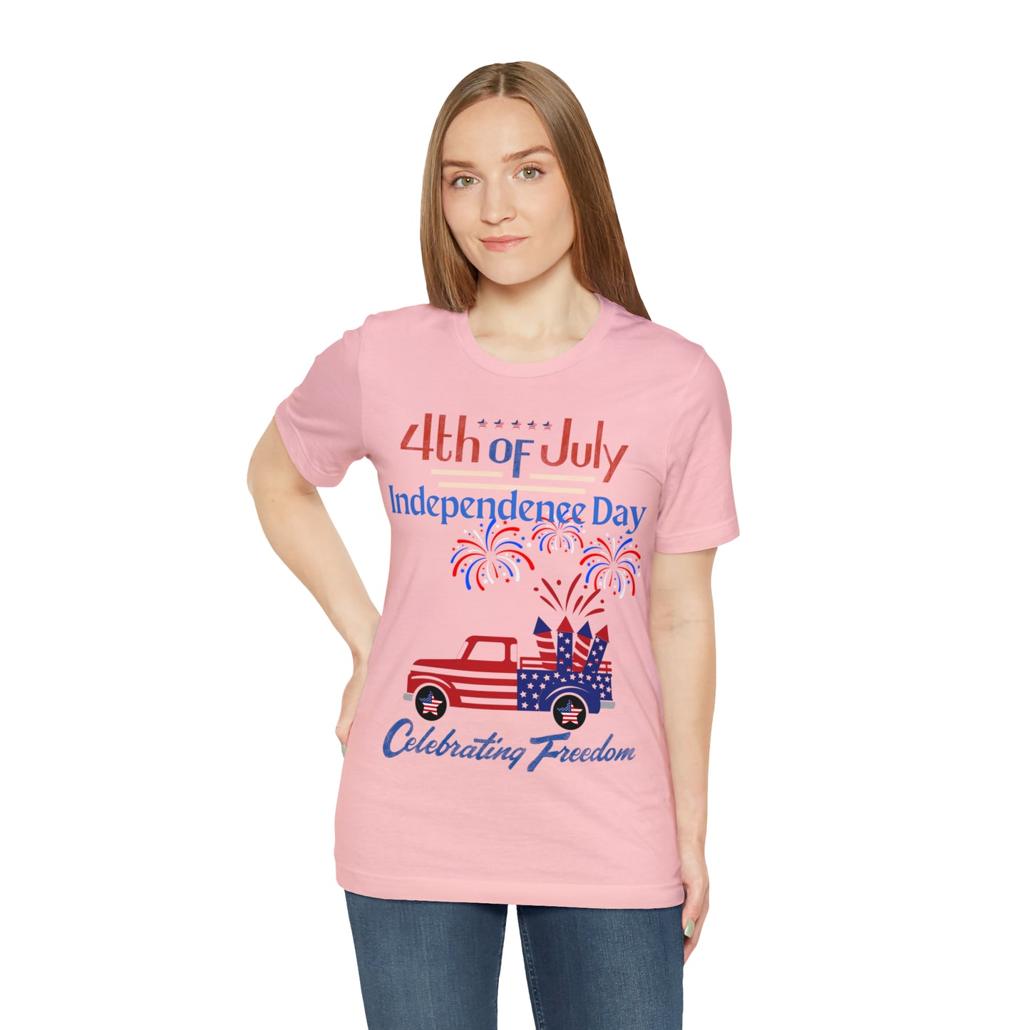 Celebrate Independence with our Patriotic Freedom Shirt! Men and Women's 4th of July Shirt featuring USA Flag, Fireworks, and Joyful Spirit!"