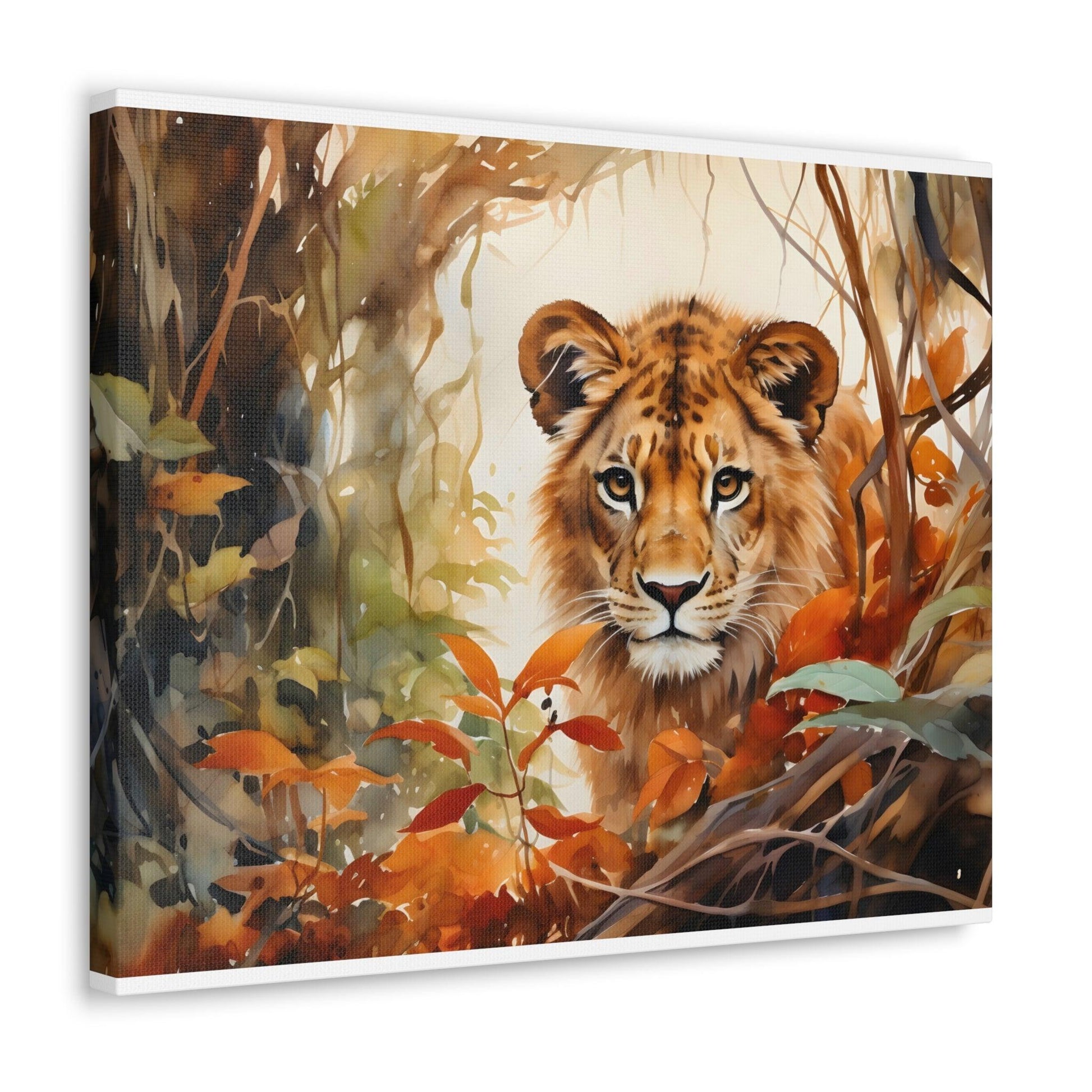 Watercolor Baby Lion In Nature Art Canvas Gallery Wraps Baby Lion Print Large Canvas Art Animal Wall Art minimalist Wall Art Lover Gift - Giftsmojo