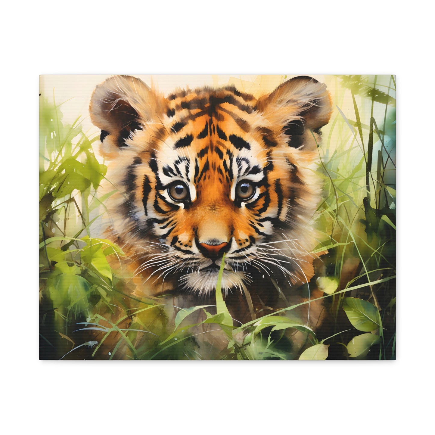 Watercolor Baby Tiger In Nature Art Canvas Gallery Wraps Tiger Print Large Canvas Art Animal Wall Art minimalist Wall Art Lover Gift