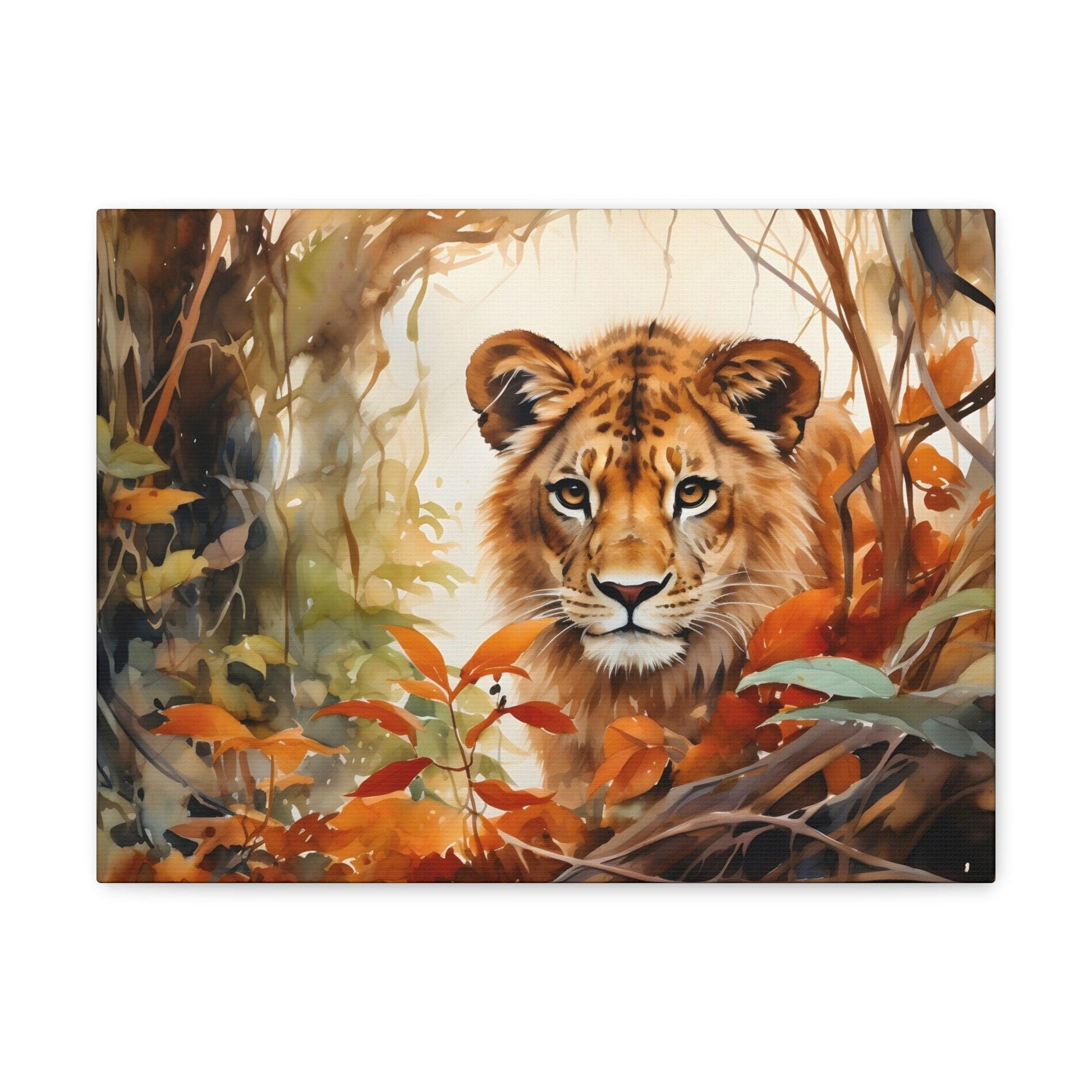 Watercolor Baby Lion In Nature Art Canvas Gallery Wraps Baby Lion Print Large Canvas Art Animal Wall Art minimalist Wall Art Lover Gift - Giftsmojo