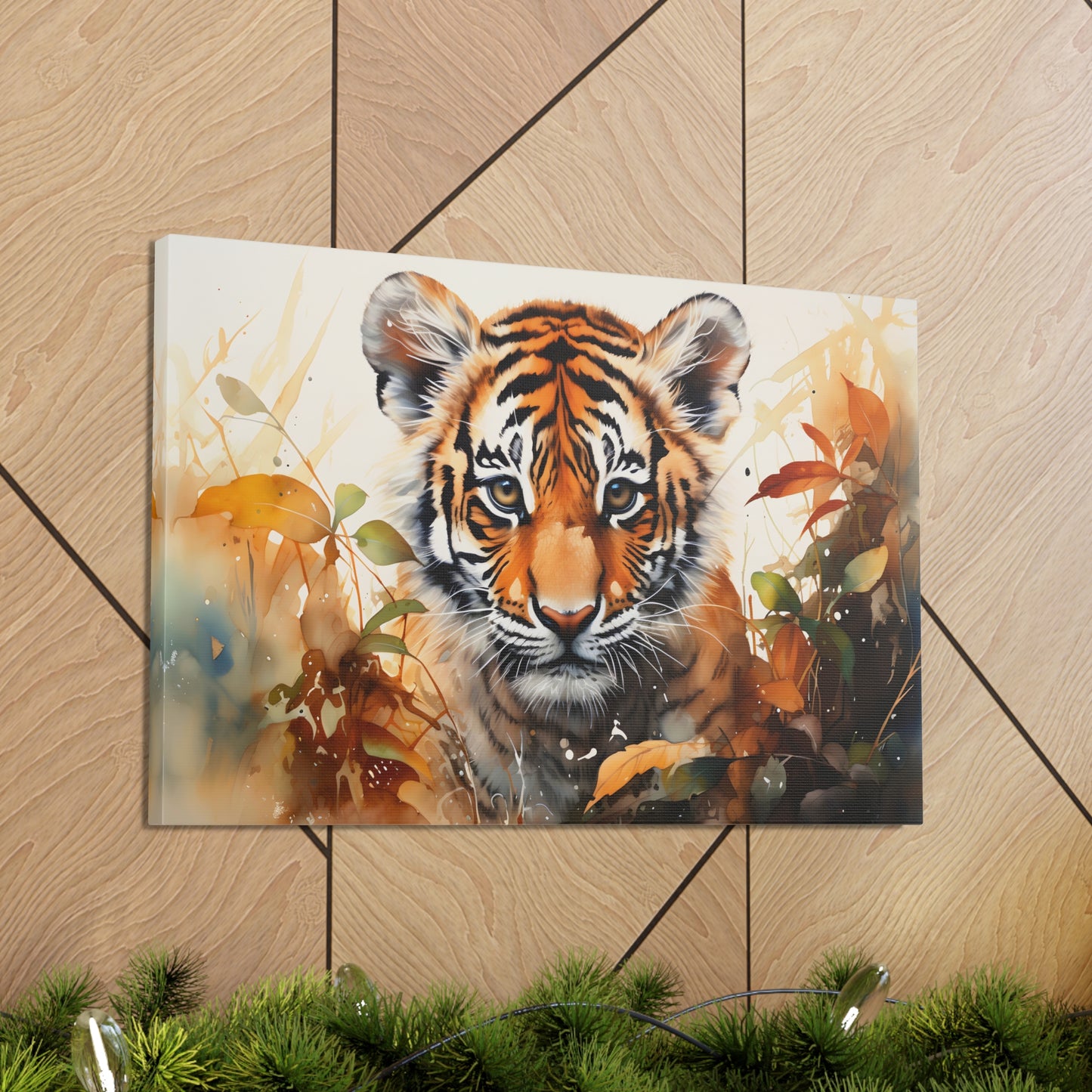 Watercolor Baby Tiger In Nature Art Canvas Gallery Wraps Tiger Print Large Canvas Art Animal Wall Art minimalist Wall Art Lover Gift