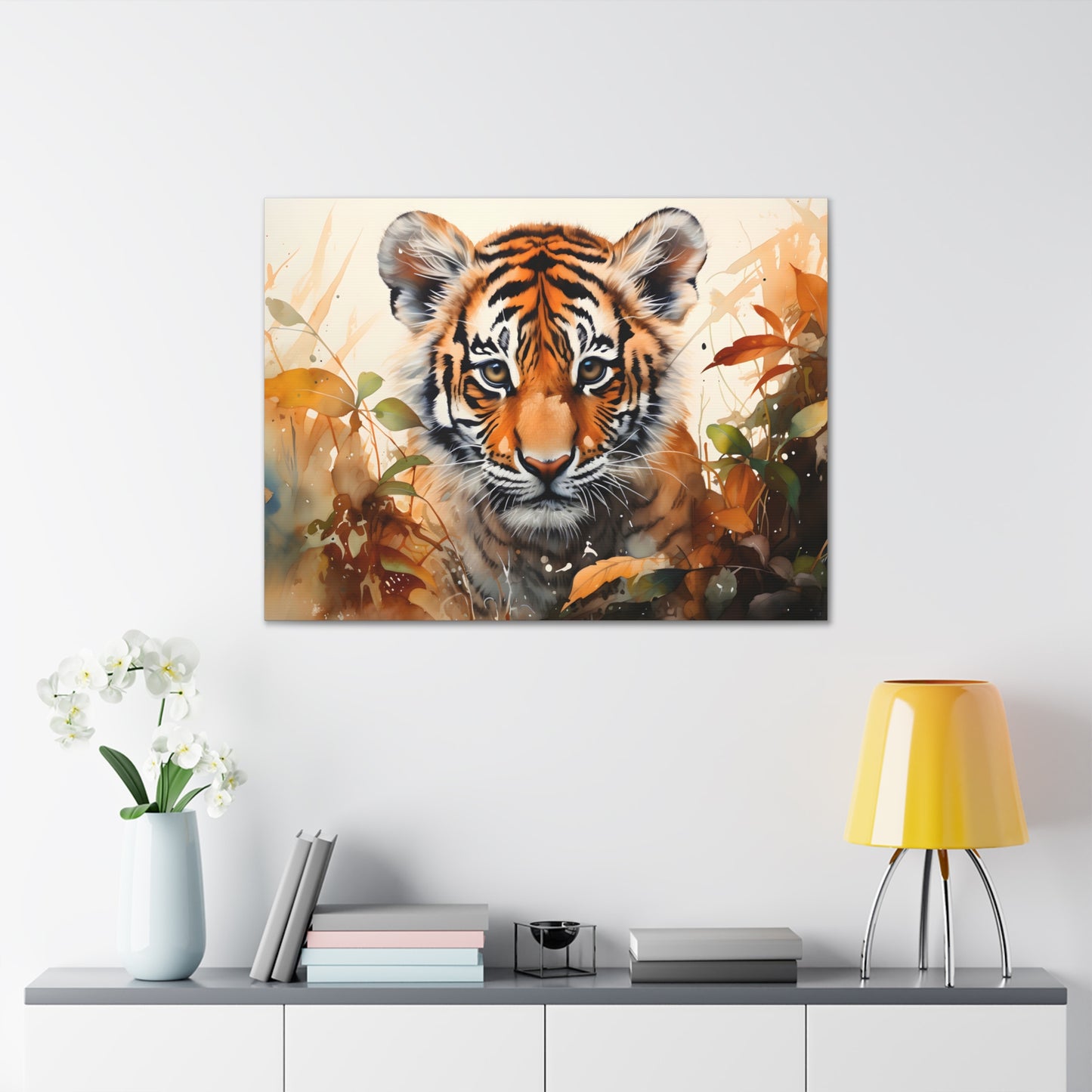 Watercolor Baby Tiger In Nature Art Canvas Gallery Wraps Tiger Print Large Canvas Art Animal Wall Art minimalist Wall Art Lover Gift