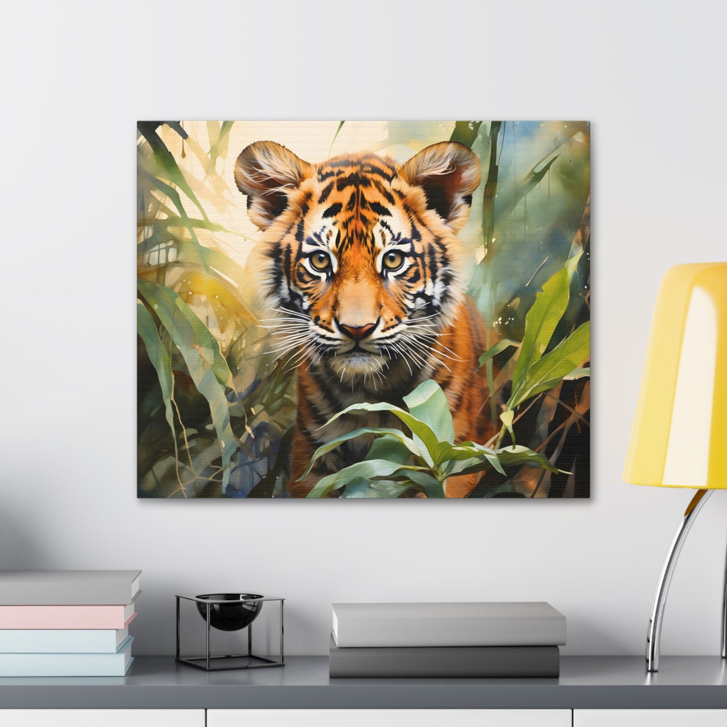 Watercolor Baby Tiger In Nature Art Canvas Gallery Wraps Tiger Print Large Canvas Art Animal Wall Art minimalist Wall Art Lover Gift